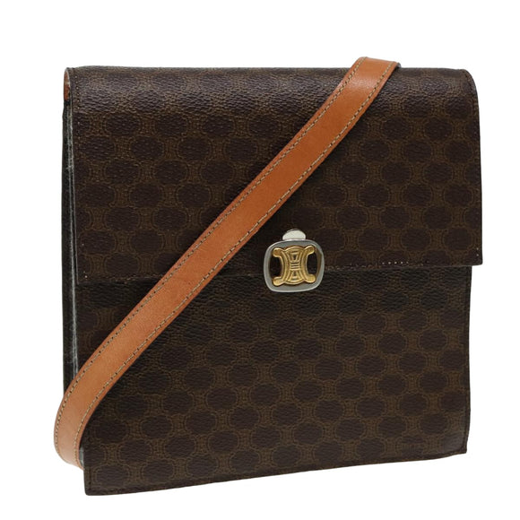 CELINE Macadam Canvas Umhängetasche PVC Leder Braun Auth 83129