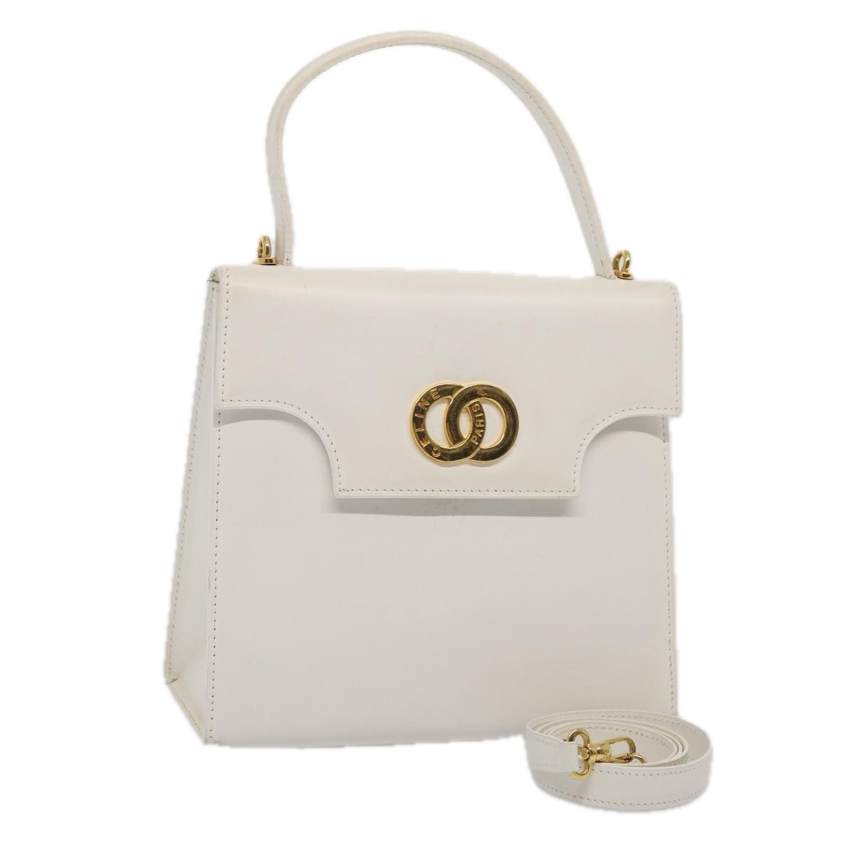 CELINE Shoulder Bag Leather 2way White Auth 83132