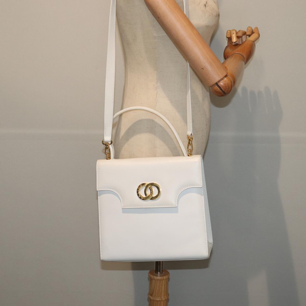 CELINE Shoulder Bag Leather 2way White Auth 83132