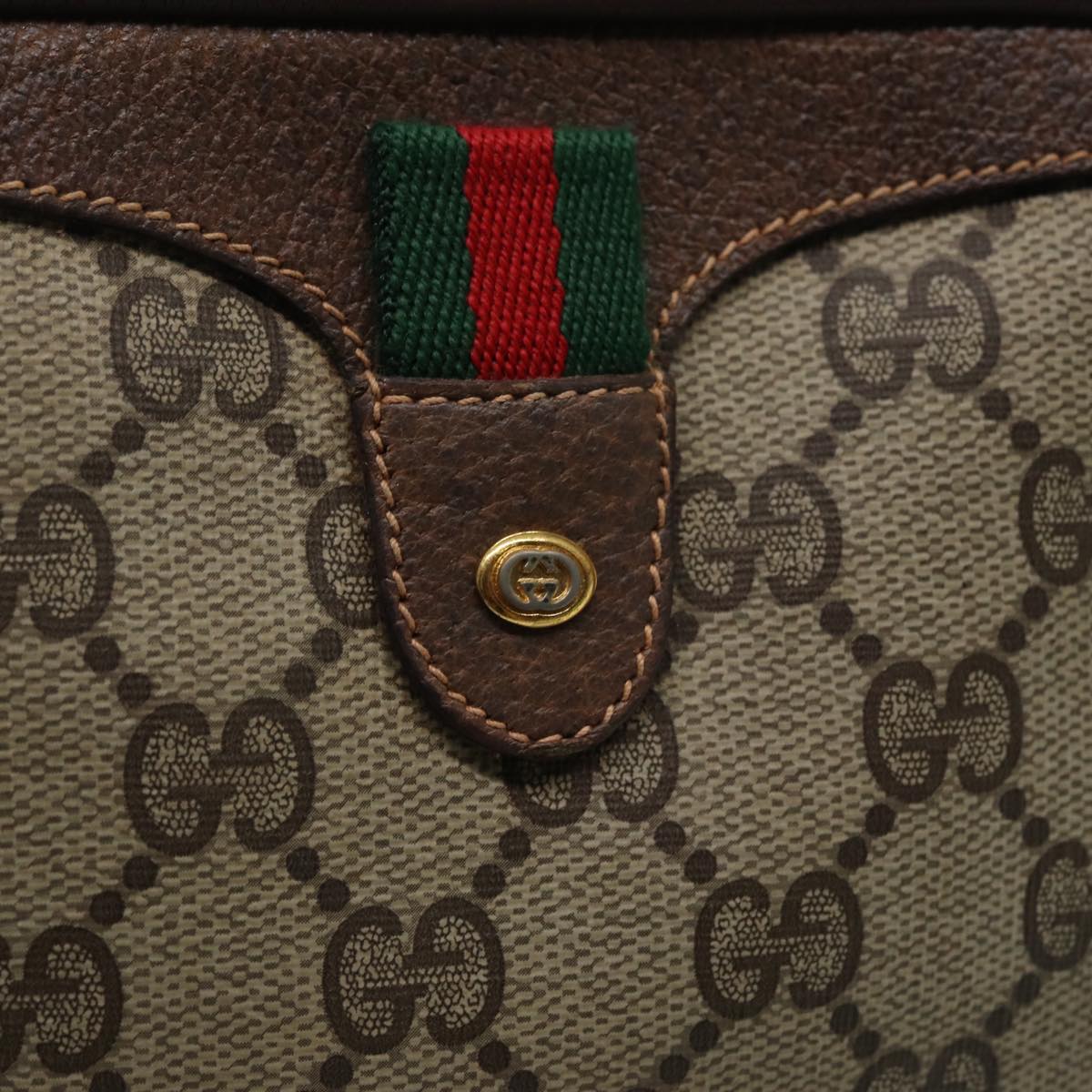 GUCCI GG Canvas Web Sherry Line Shoulder Bag PVC Leather Beige Auth 83133