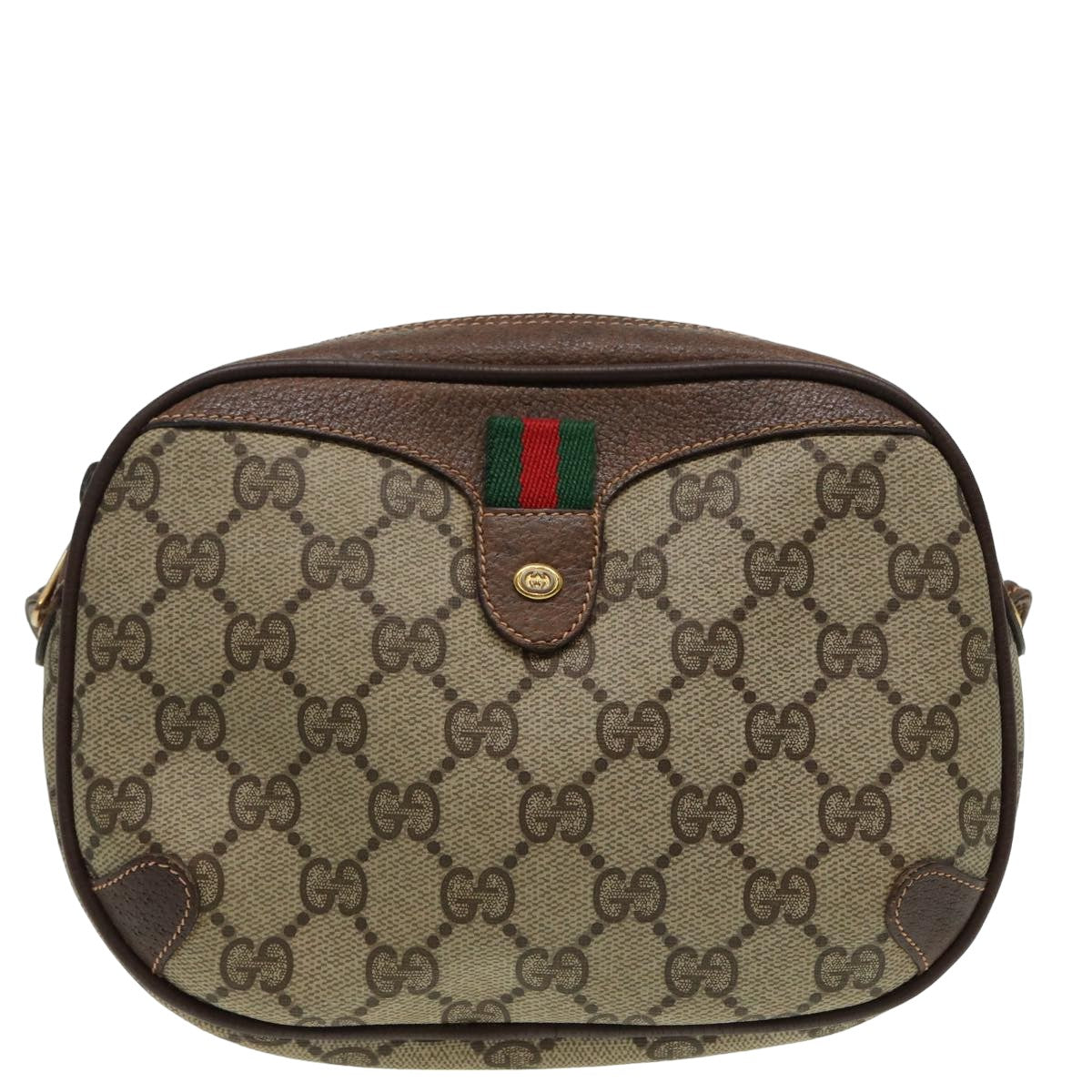 GUCCI GG Canvas Web Sherry Line Shoulder Bag PVC Leather Beige Auth 83133