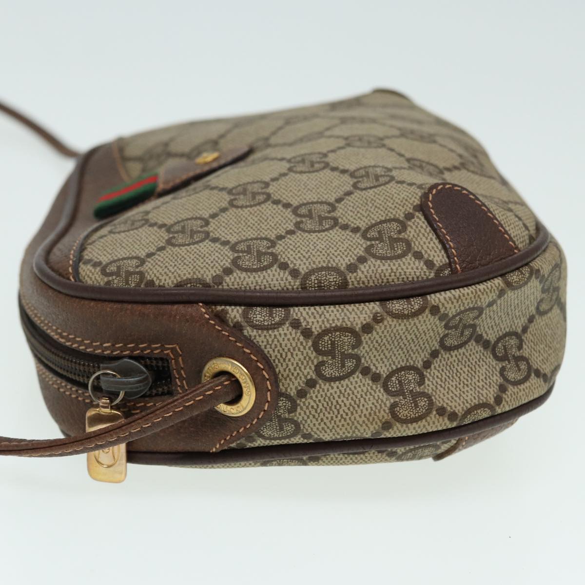 GUCCI GG Canvas Web Sherry Line Shoulder Bag PVC Leather Beige Auth 83133