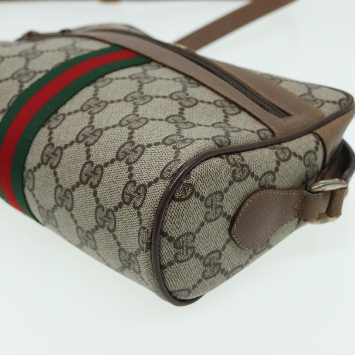 GUCCI GG Canvas Web Sherry Line Shoulder Bag PVC Leather Beige Auth 83134