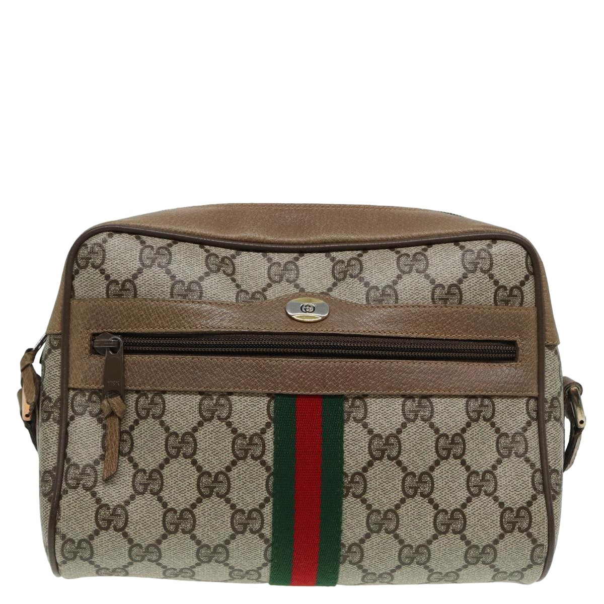 GUCCI GG Canvas Web Sherry Line Shoulder Bag PVC Leather Beige Auth 83134 - 0