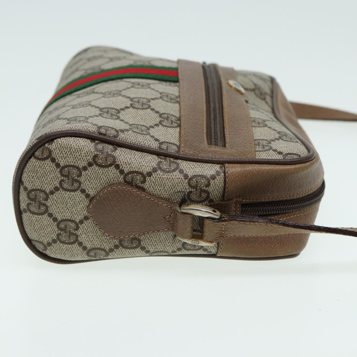 GUCCI GG Canvas Web Sherry Line Shoulder Bag PVC Leather Beige Auth 83134