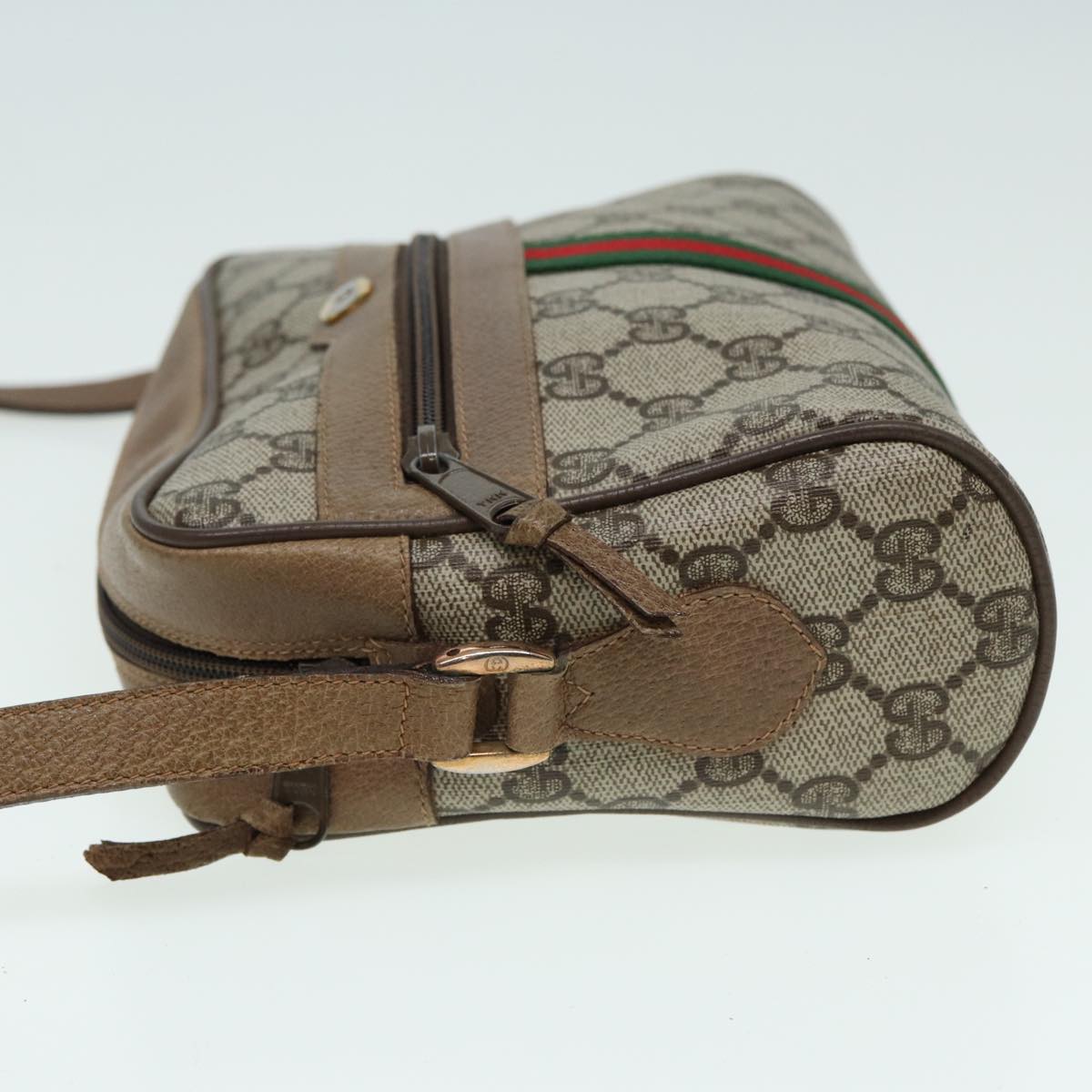 GUCCI GG Canvas Web Sherry Line Shoulder Bag PVC Leather Beige Auth 83134