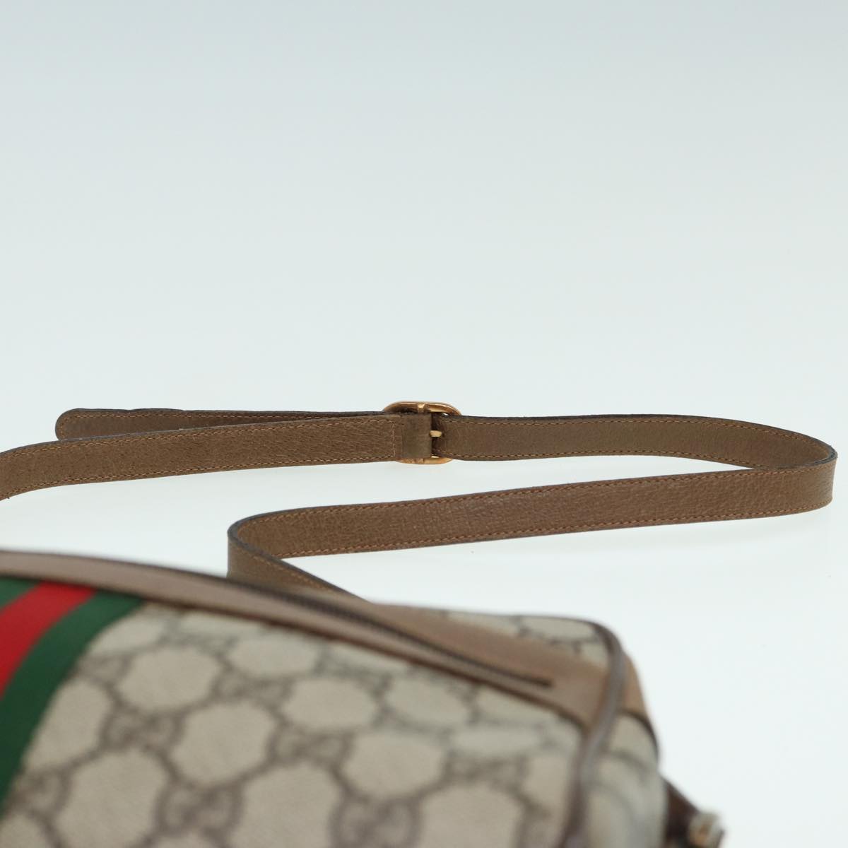 GUCCI GG Canvas Web Sherry Line Shoulder Bag PVC Leather Beige Auth 83134