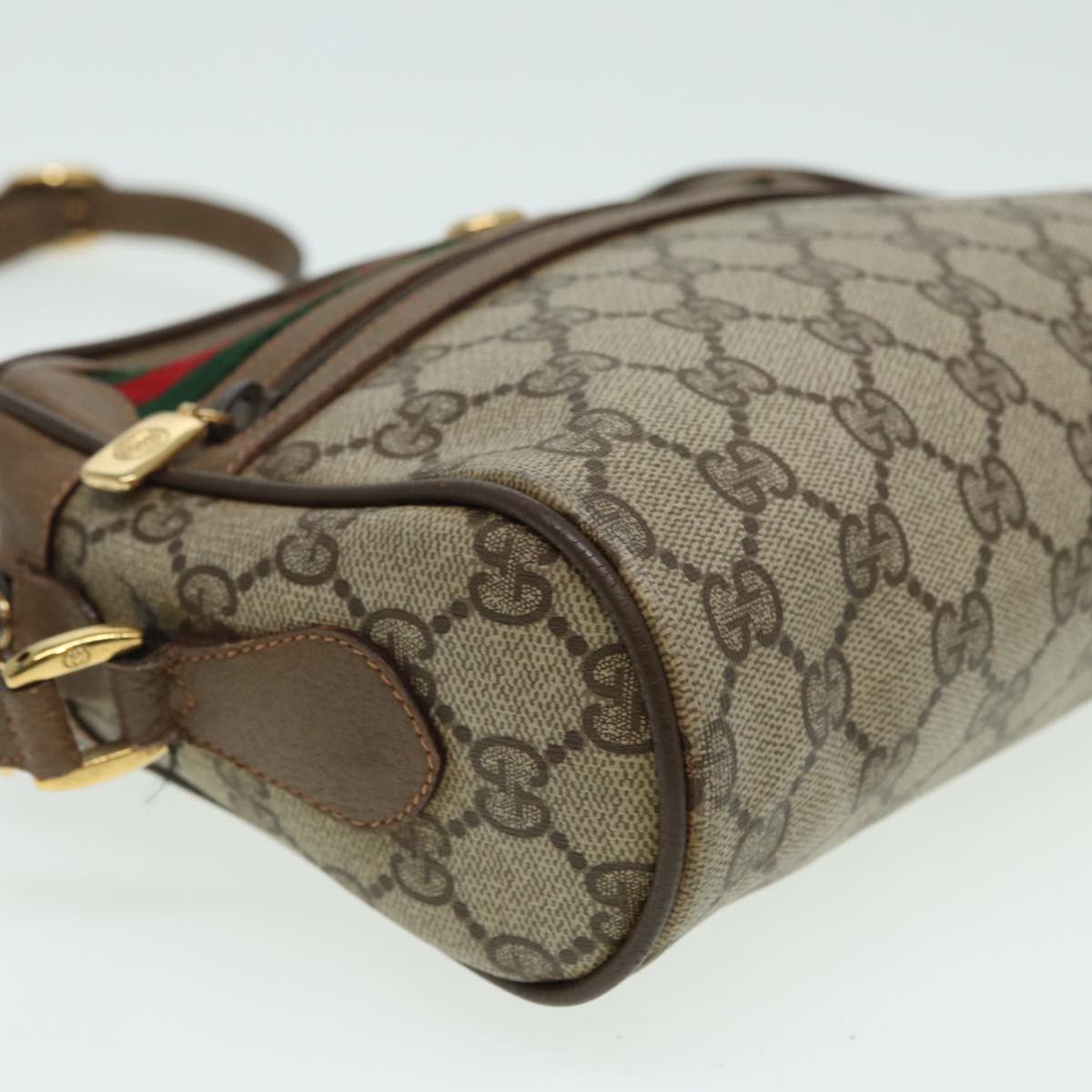 GUCCI GG Canvas Web Sherry Line Shoulder Bag PVC Leather Beige Auth 83135