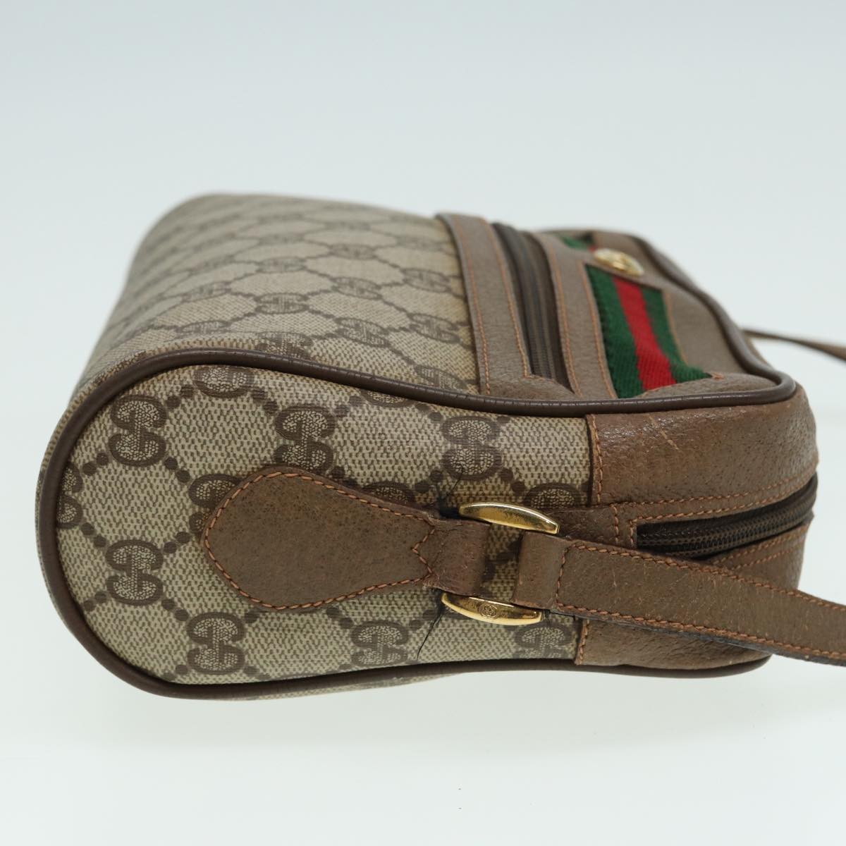 GUCCI GG Canvas Web Sherry Line Shoulder Bag PVC Leather Beige Auth 83135