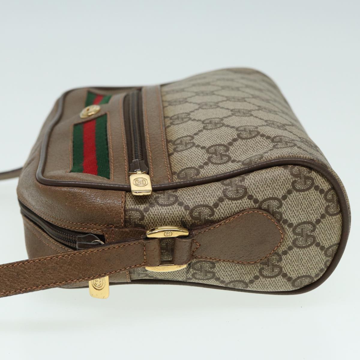 GUCCI GG Canvas Web Sherry Line Shoulder Bag PVC Leather Beige Auth 83135