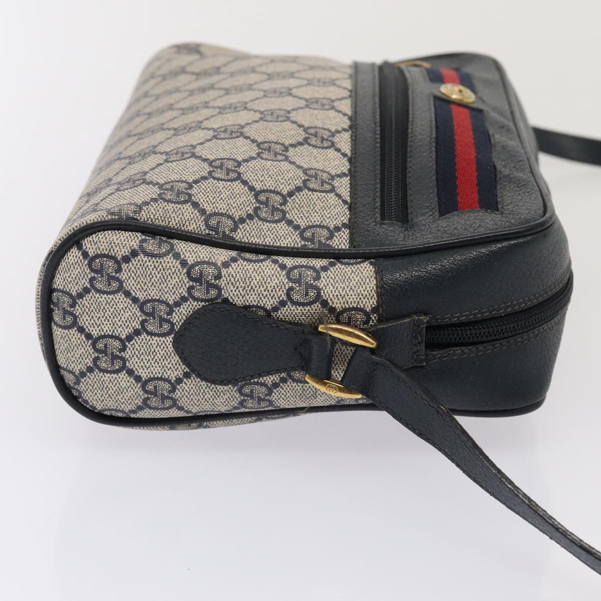 GUCCI GG Supreme Sherry Line Shoulder Bag PVC Leather Navy 56 02 088 Auth 83136