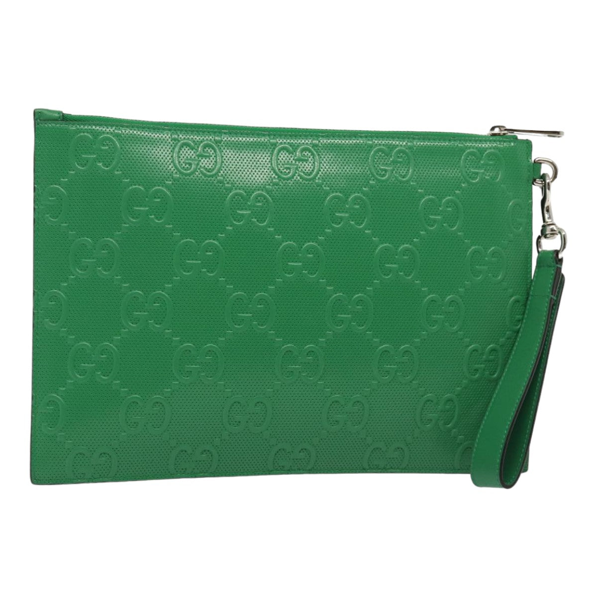 GUCCI GG Canvas Guccissima Clutch Bag Leather Green 625569 Auth 83140