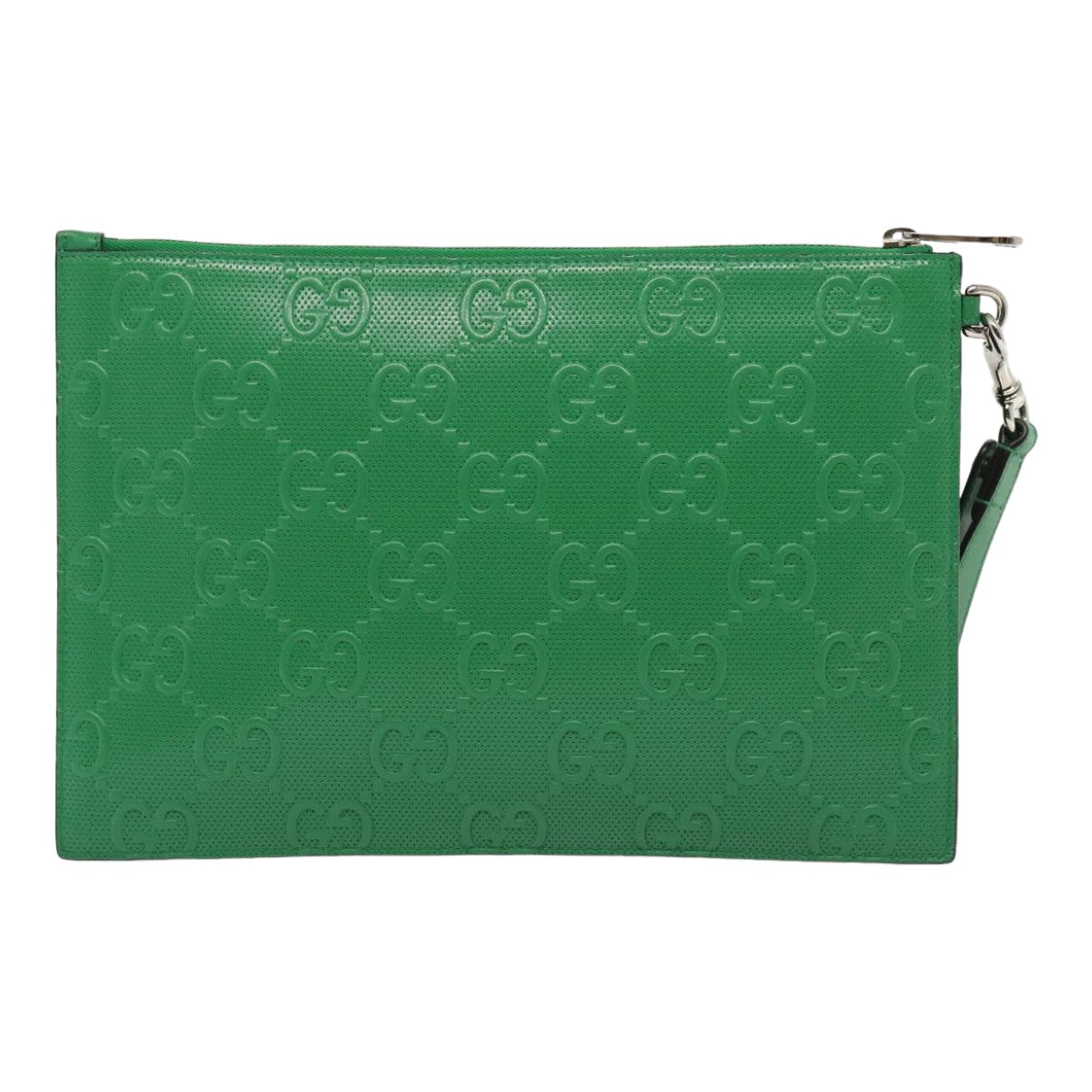 GUCCI GG Canvas Guccissima Clutch Bag Leather Green 625569 Auth 83140