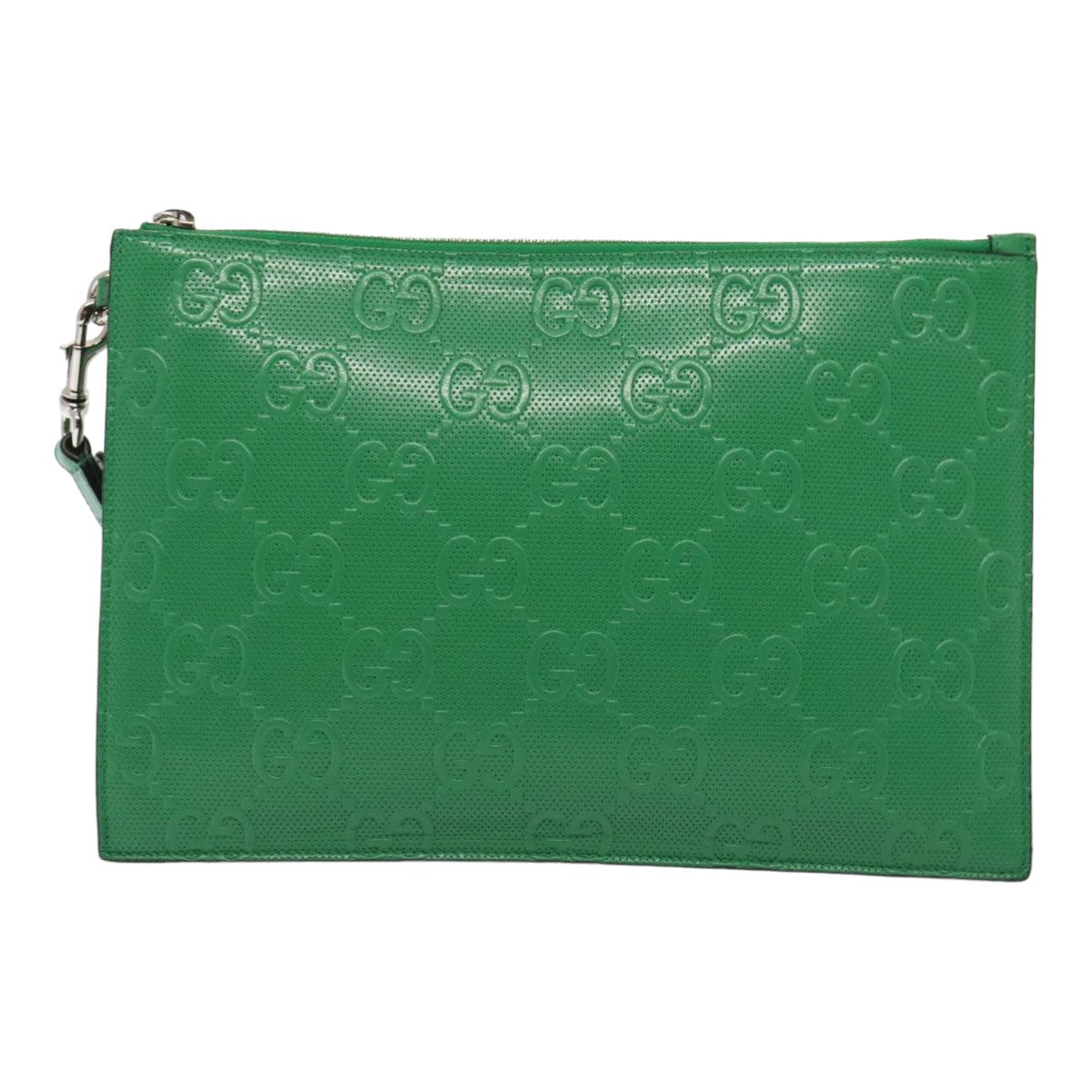 GUCCI GG Canvas Guccissima Clutch Bag Leather Green 625569 Auth 83140