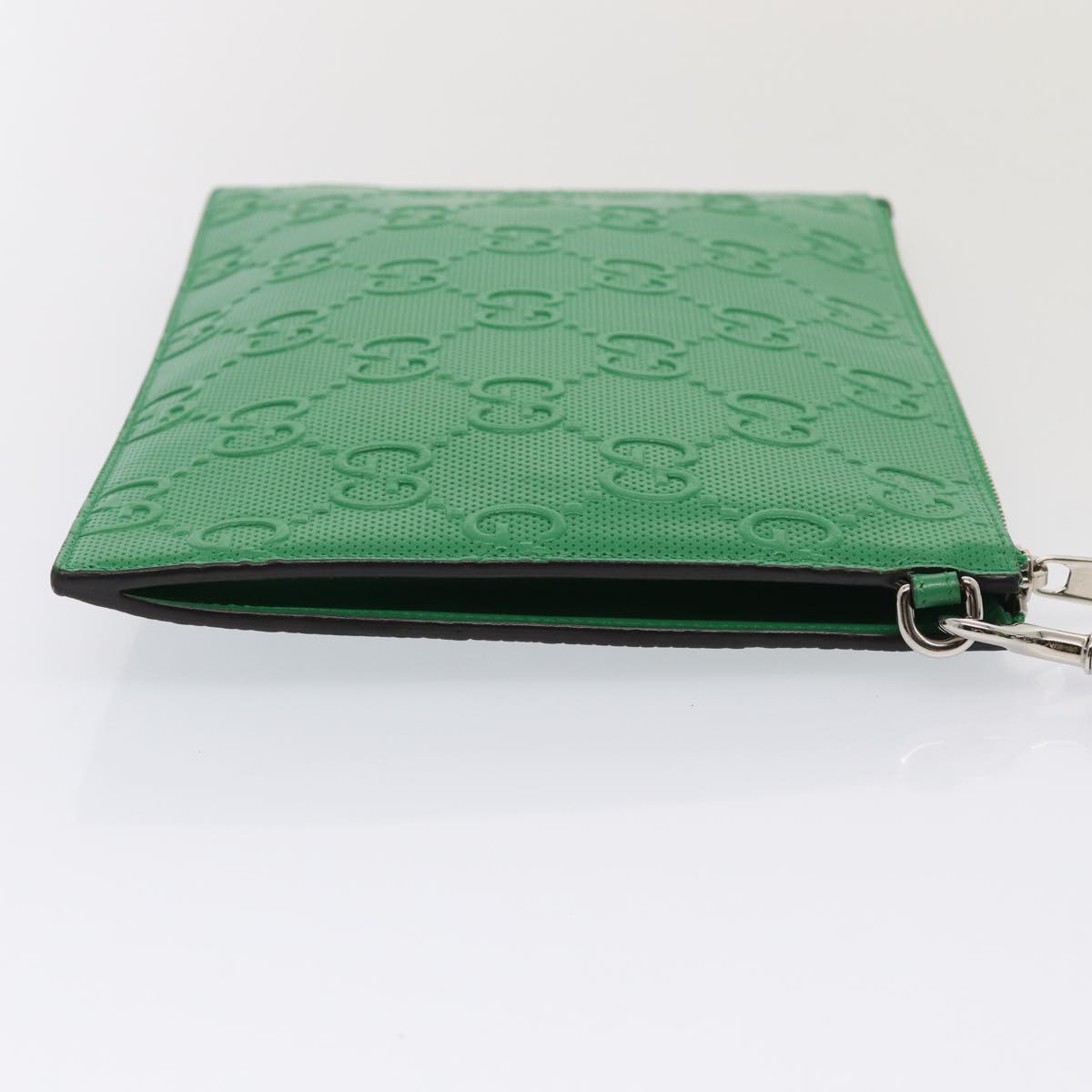 GUCCI GG Canvas Guccissima Clutch Bag Leather Green 625569 Auth 83140