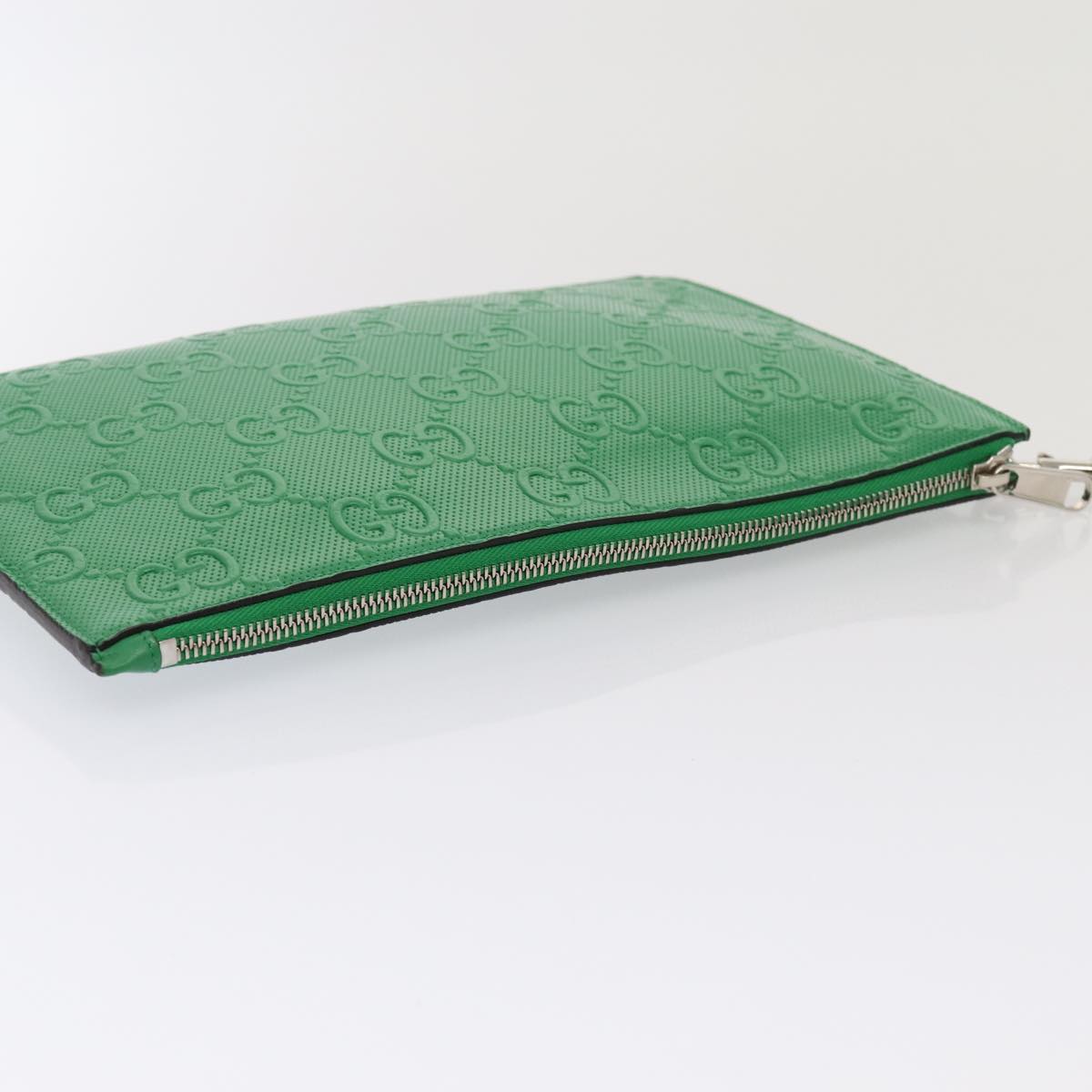 GUCCI GG Canvas Guccissima Clutch Bag Leather Green 625569 Auth 83140