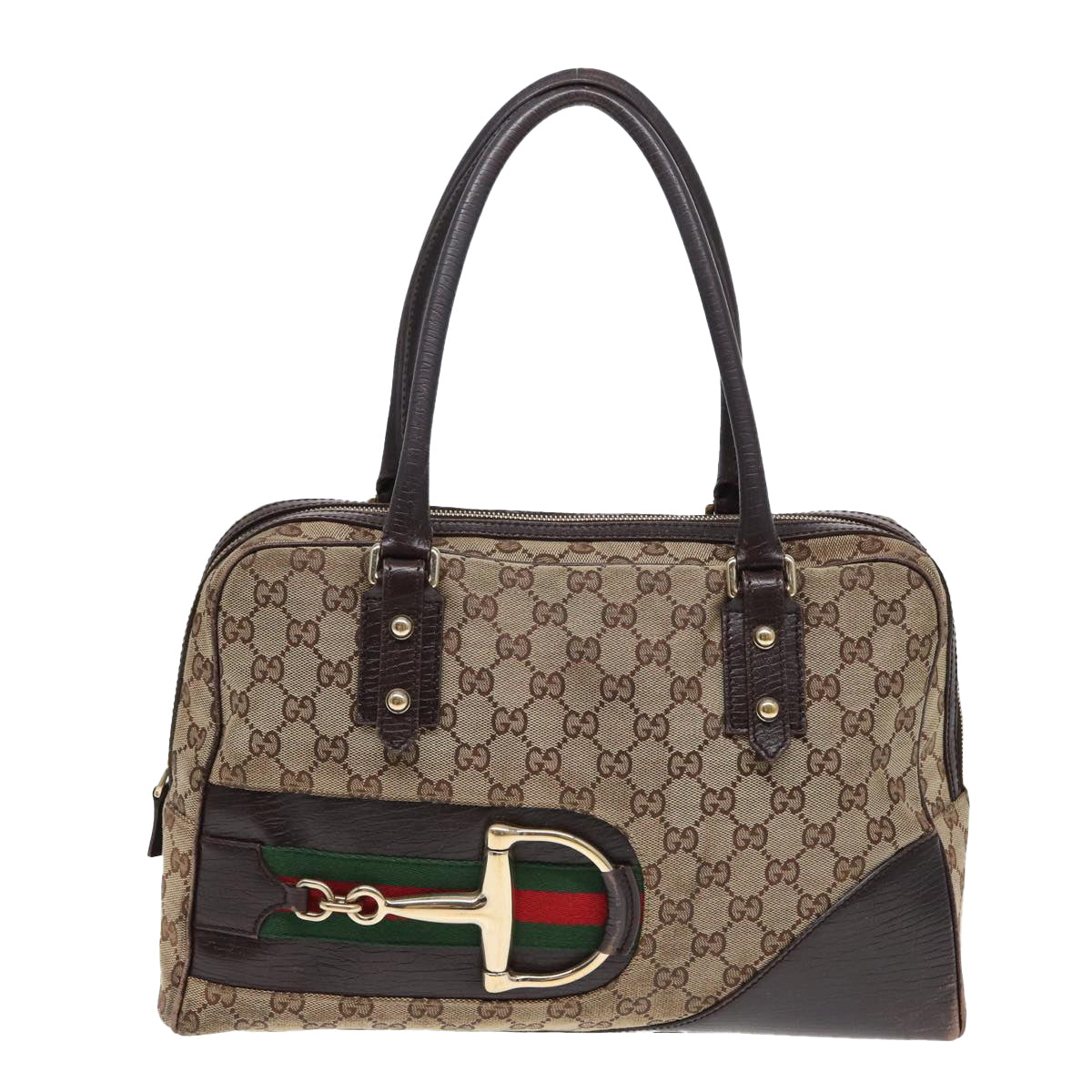 GUCCI GG Canvas Web Sherry Line Hand Bag Beige Red Green 141503 Auth 83143