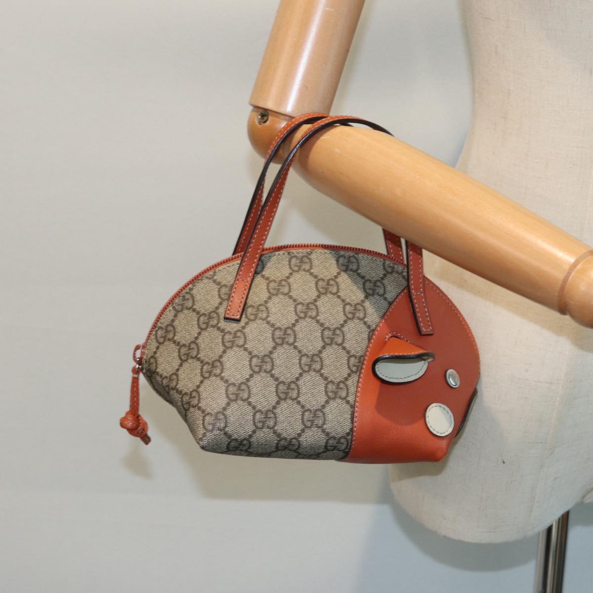 GUCCI GG Supreme Hand Bag PVC Leather Beige Orange 271093 Auth 83144