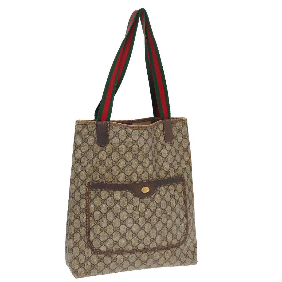 GUCCI GG Supreme Web Sherry Line Tote Bag PVC Leather Beige 39 02 003 Auth 83145