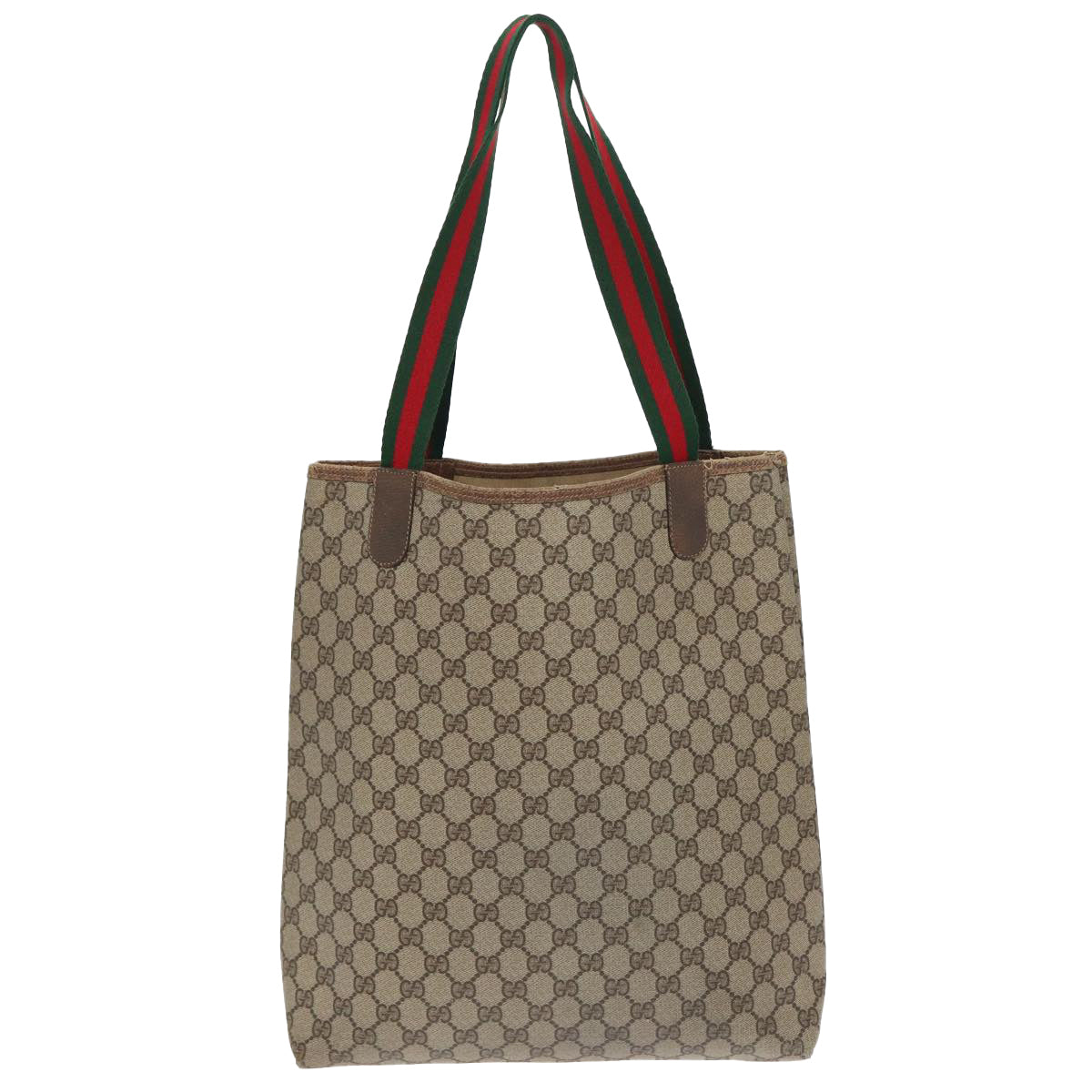 GUCCI GG Supreme Web Sherry Line Tote Bag PVC Leather Beige 39 02 003 Auth 83145