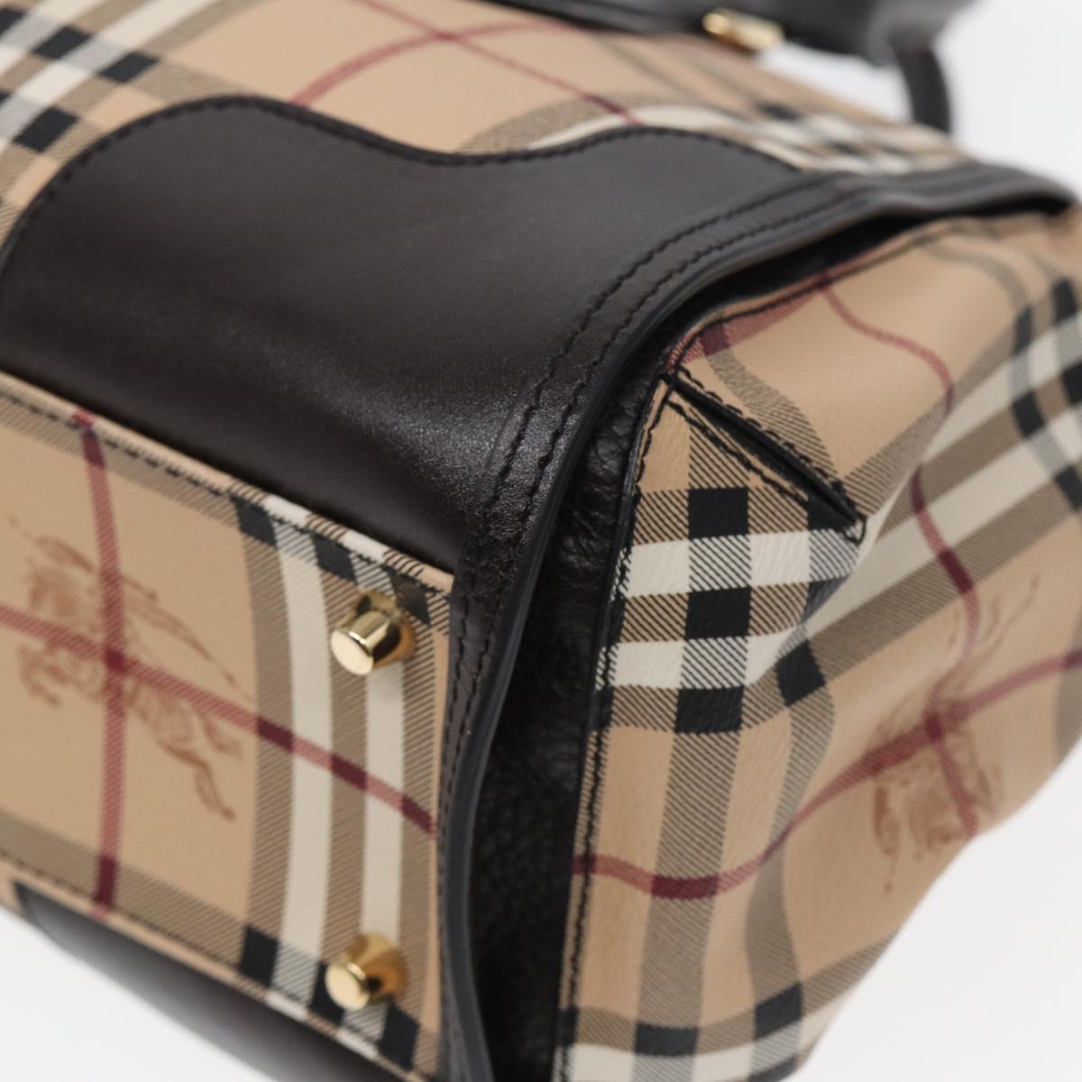 BURBERRY Nova Check Hand Bag PVC Leather Beige Auth 83146