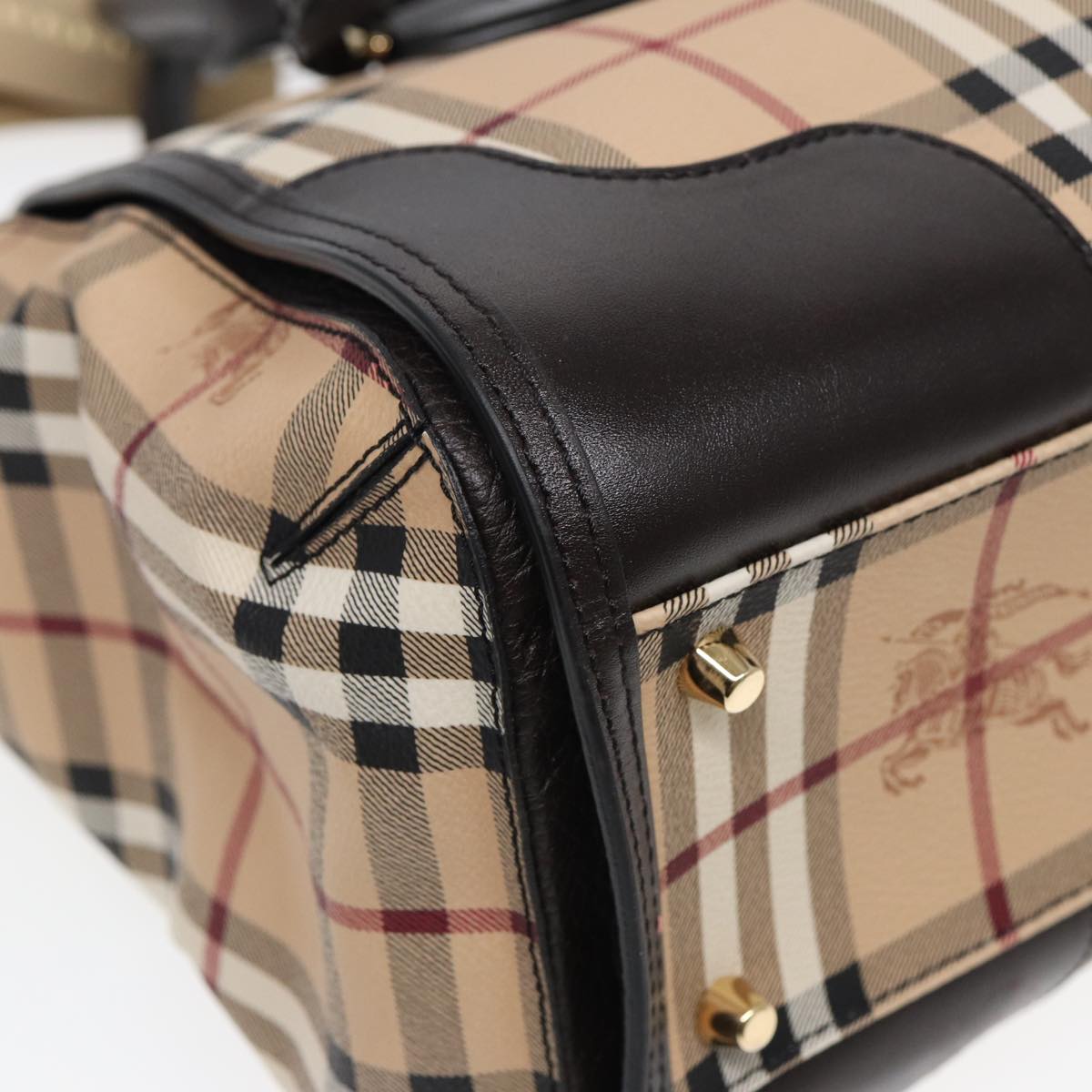 BURBERRY Nova Check Hand Bag PVC Leather Beige Auth 83146