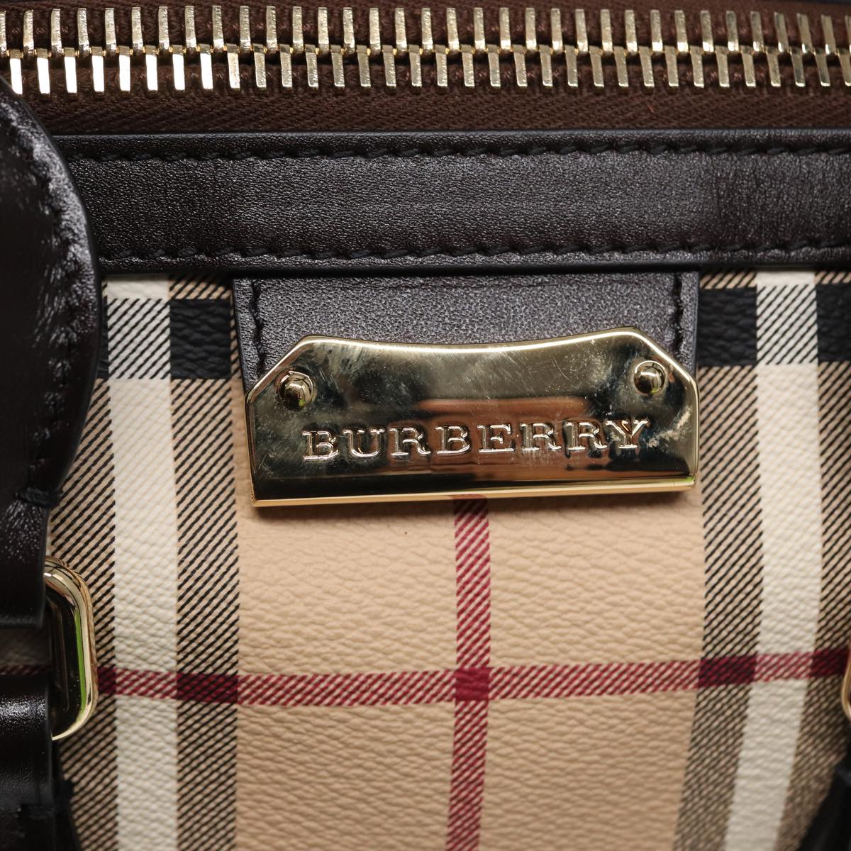 BURBERRY Nova Check Hand Bag PVC Leather Beige Auth 83146