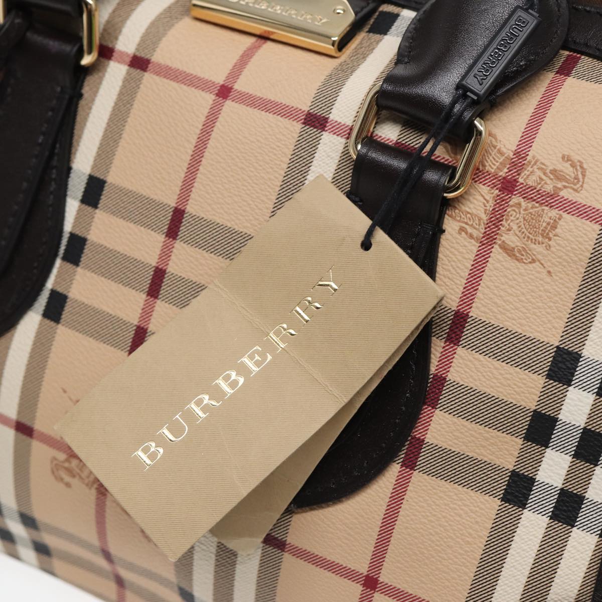 BURBERRY Nova Check Hand Bag PVC Leather Beige Auth 83146