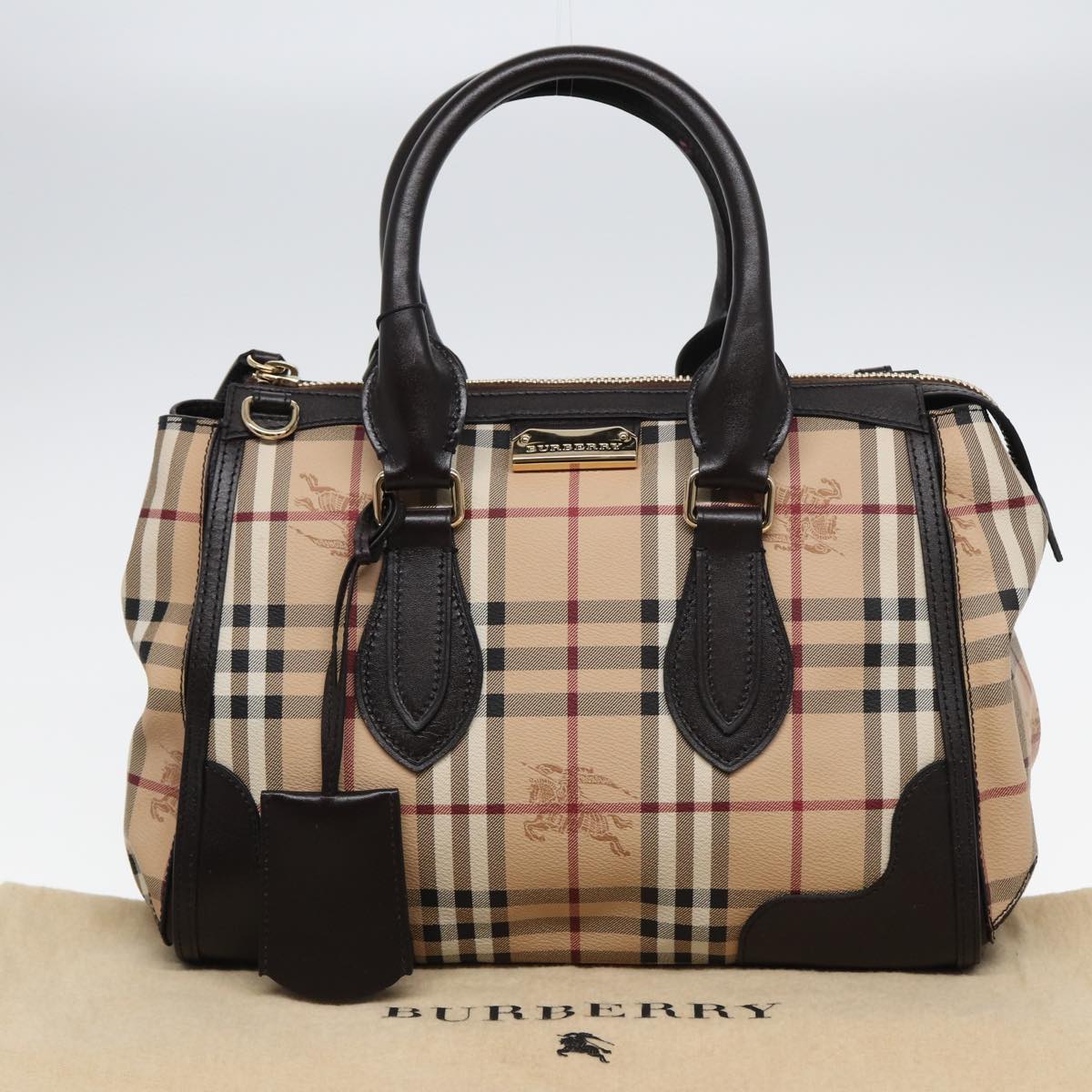 BURBERRY Nova Check Hand Bag PVC Leather Beige Auth 83146