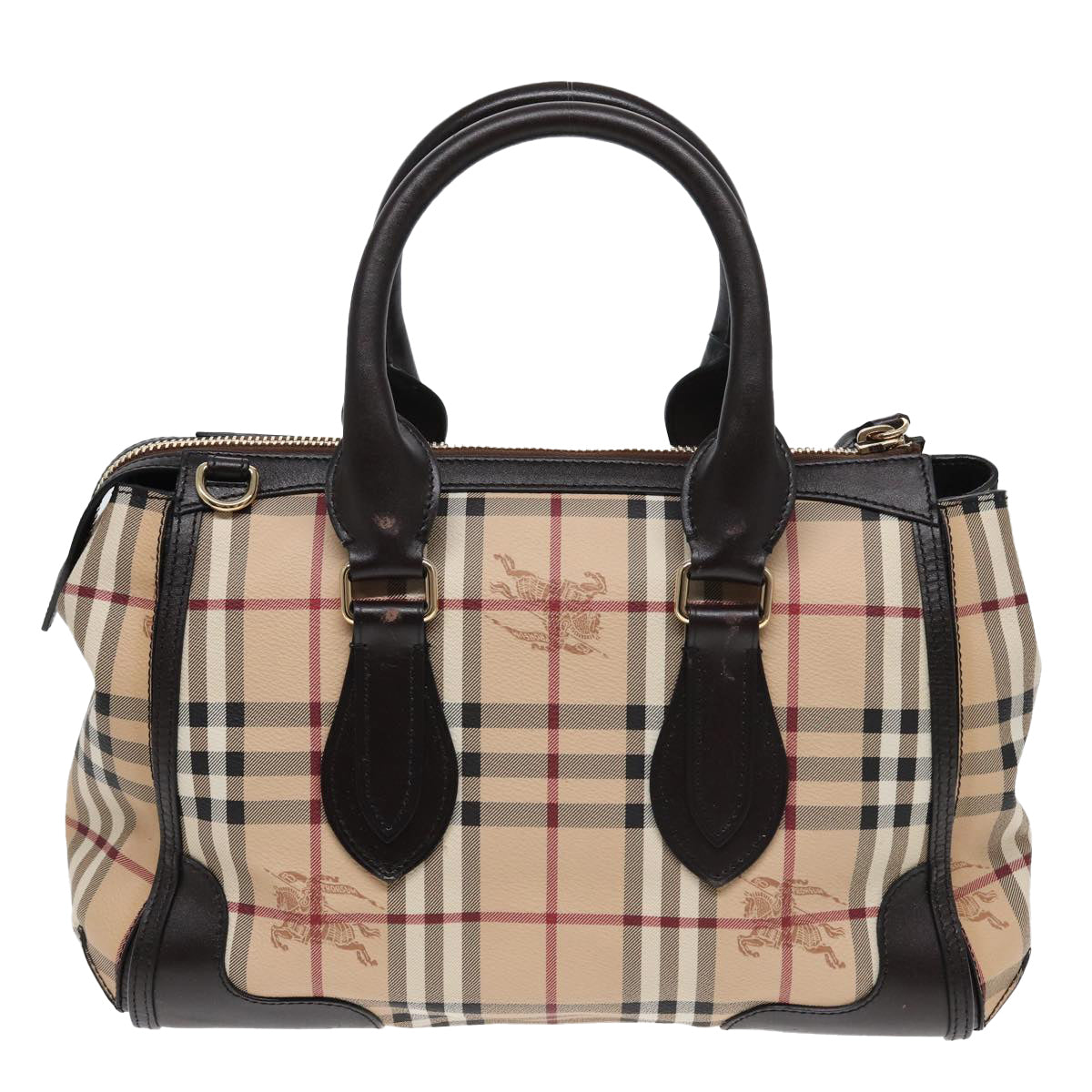 BURBERRY Nova Check Hand Bag PVC Leather Beige Auth 83146