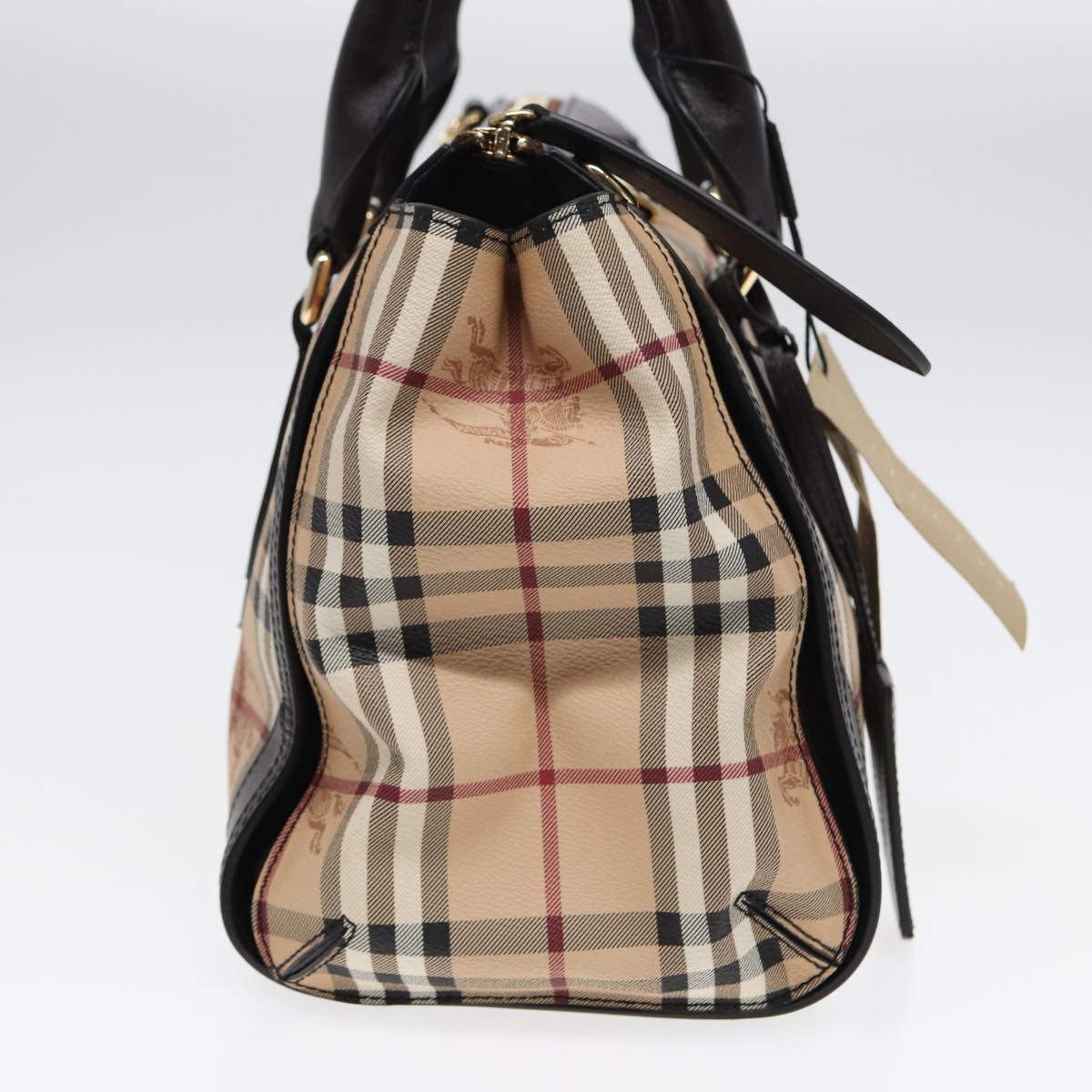 BURBERRY Nova Check Hand Bag PVC Leather Beige Auth 83146