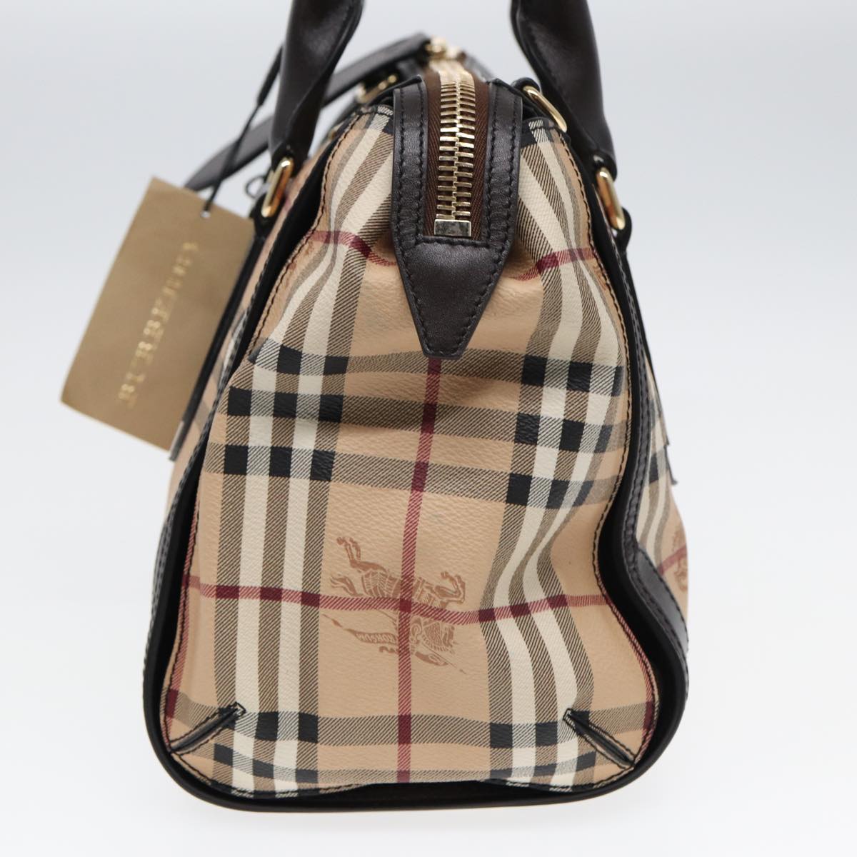 BURBERRY Nova Check Hand Bag PVC Leather Beige Auth 83146