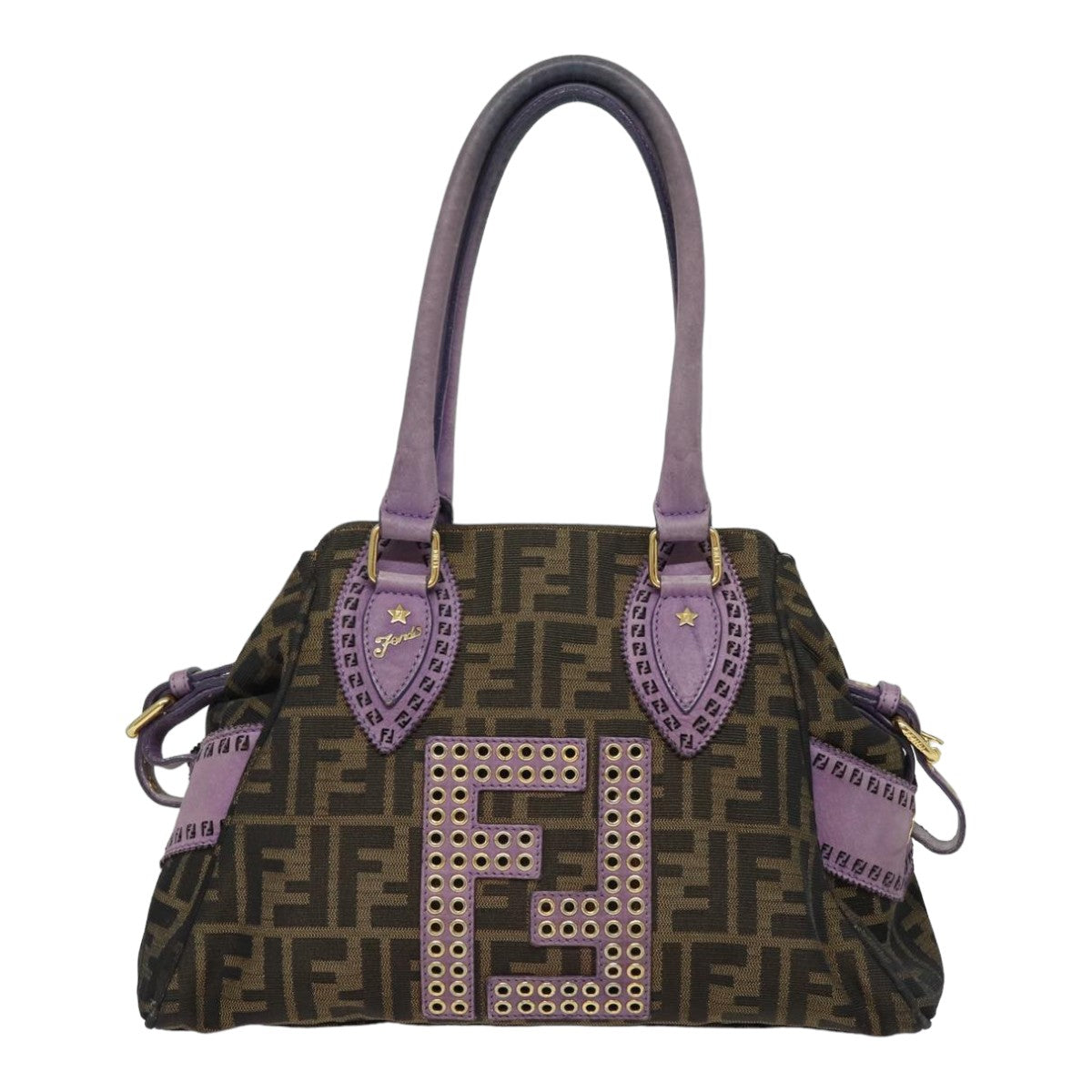 FENDI Zucca Canvas Hand Bag Brown Black Purple Auth 83149