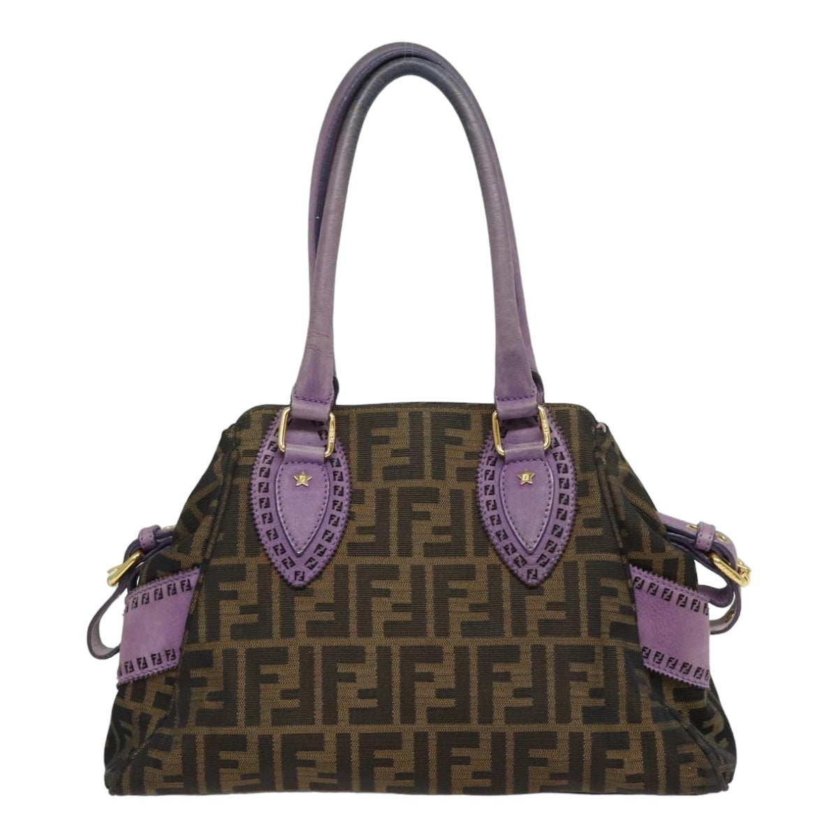 FENDI Zucca Canvas Hand Bag Brown Black Purple Auth 83149 - 0