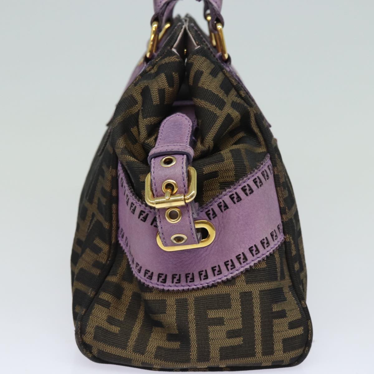 FENDI Zucca Canvas Hand Bag Brown Black Purple Auth 83149