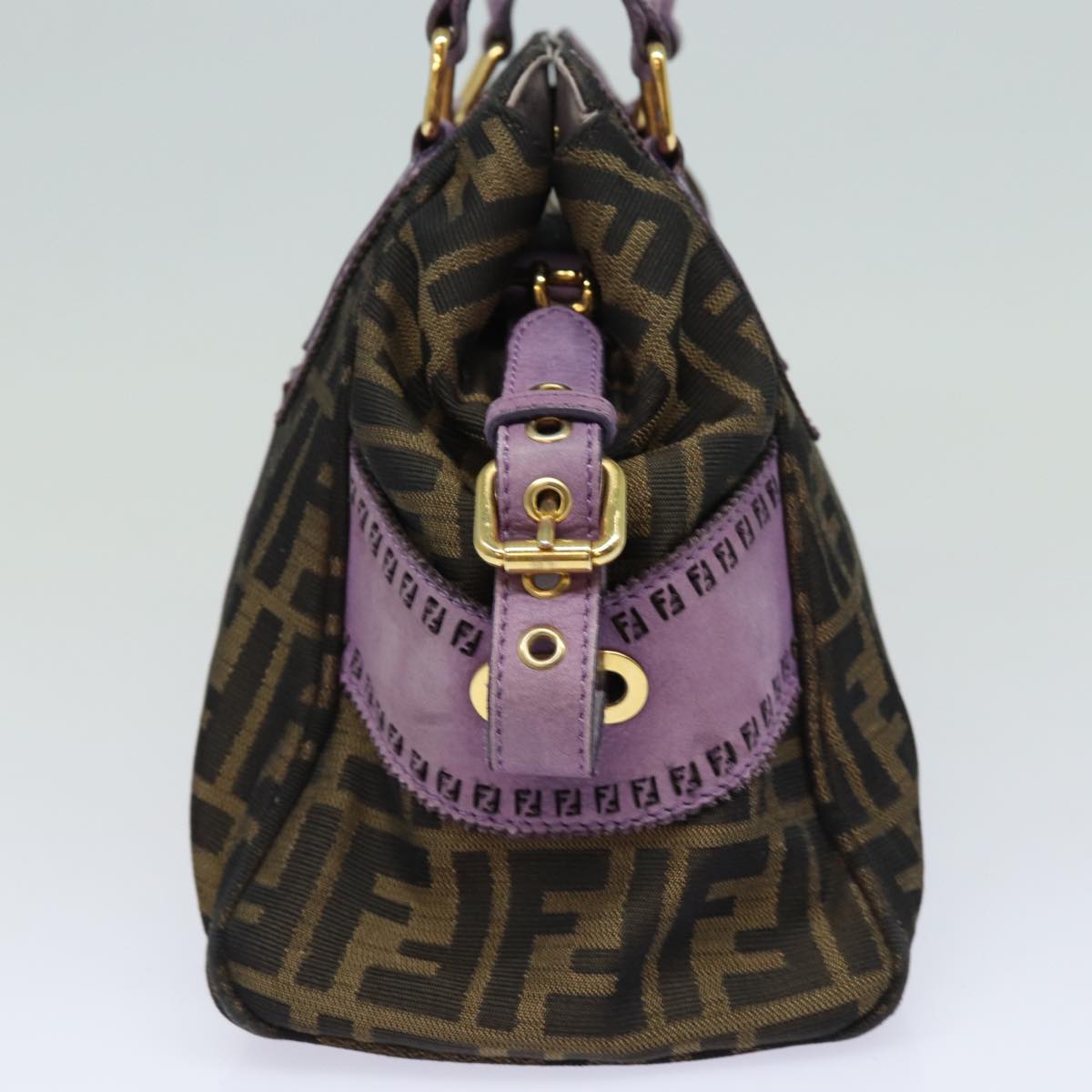 FENDI Zucca Canvas Hand Bag Brown Black Purple Auth 83149