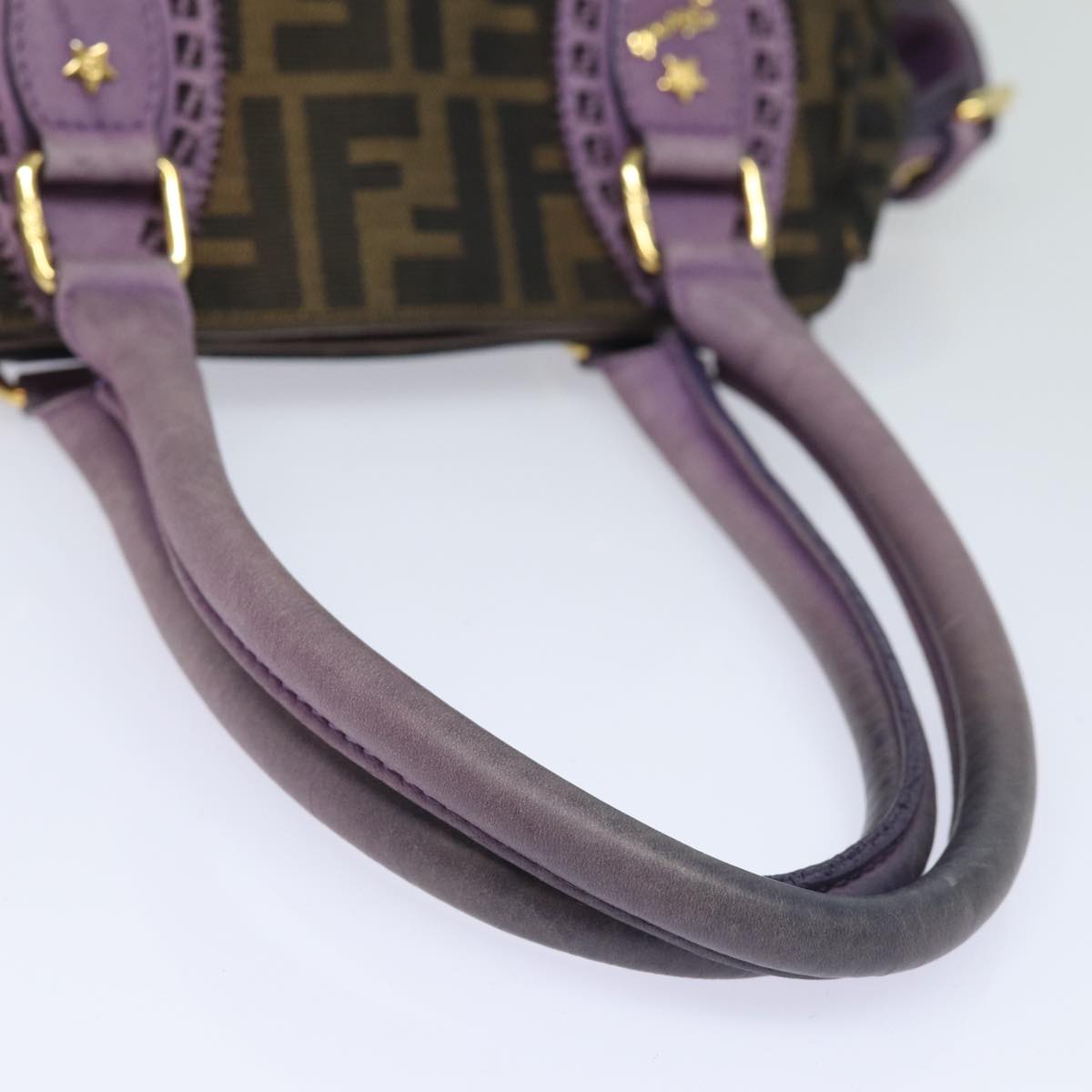 FENDI Zucca Canvas Hand Bag Brown Black Purple Auth 83149