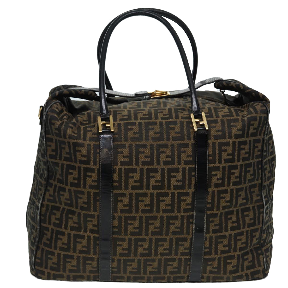 FENDI Zucca Canvas Boston Bag Brown Black Auth 83151