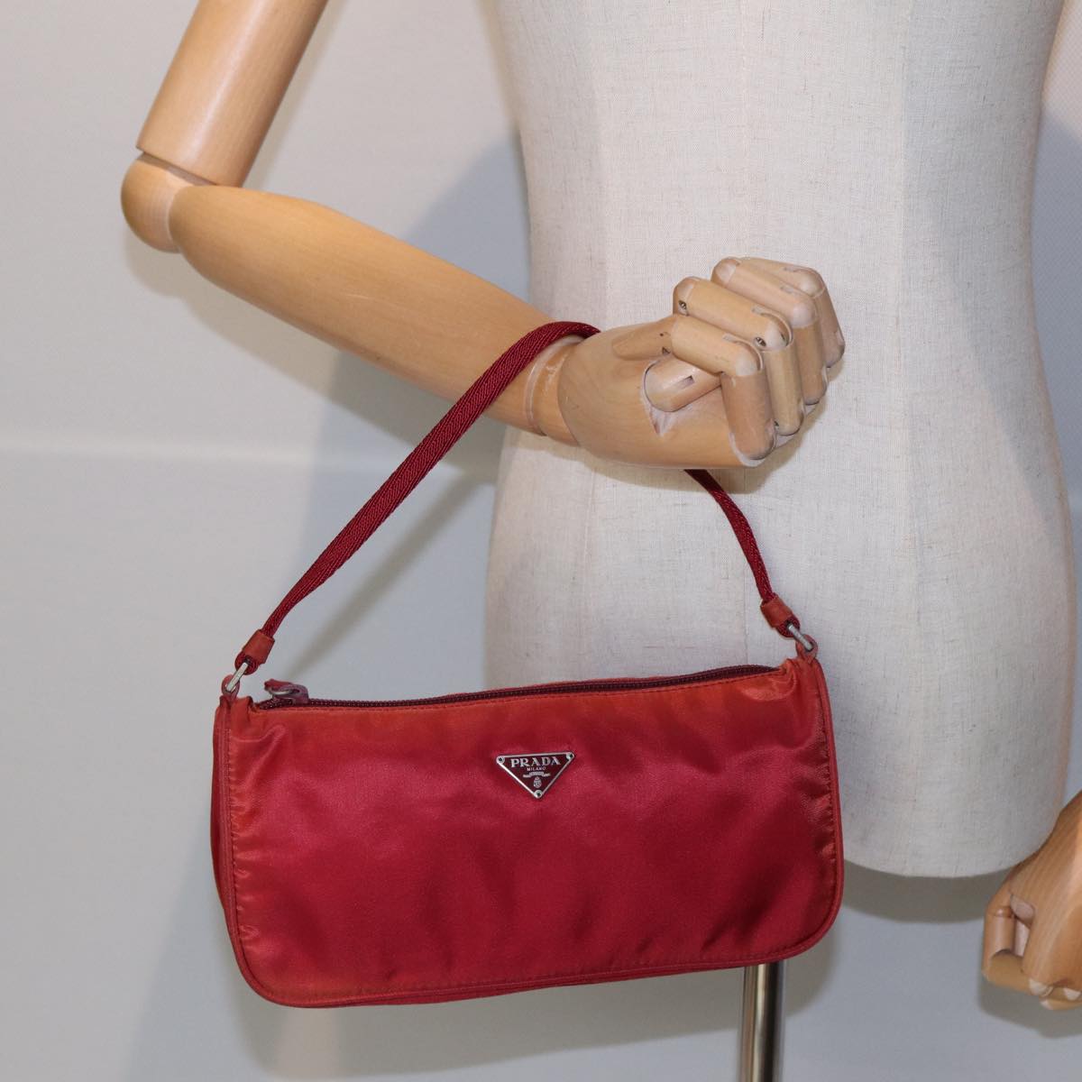 PRADA Accessory Pouch Nylon Red Auth 83154