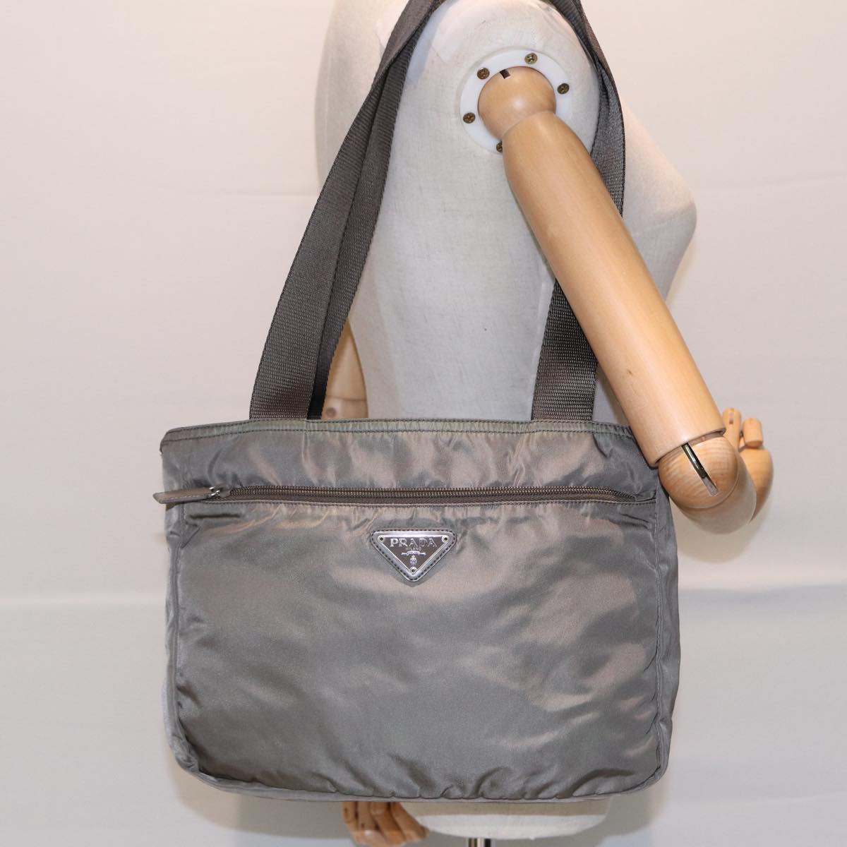 PRADA Tote Bag Nylon Khaki Auth 83159