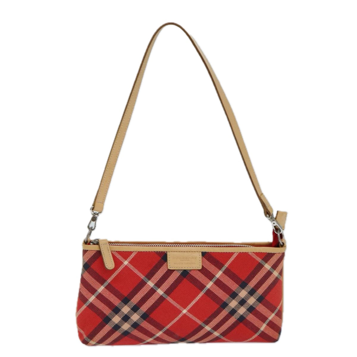 BURBERRY Nova Check Blue Label Hand Bag Canvas Red Auth 83191