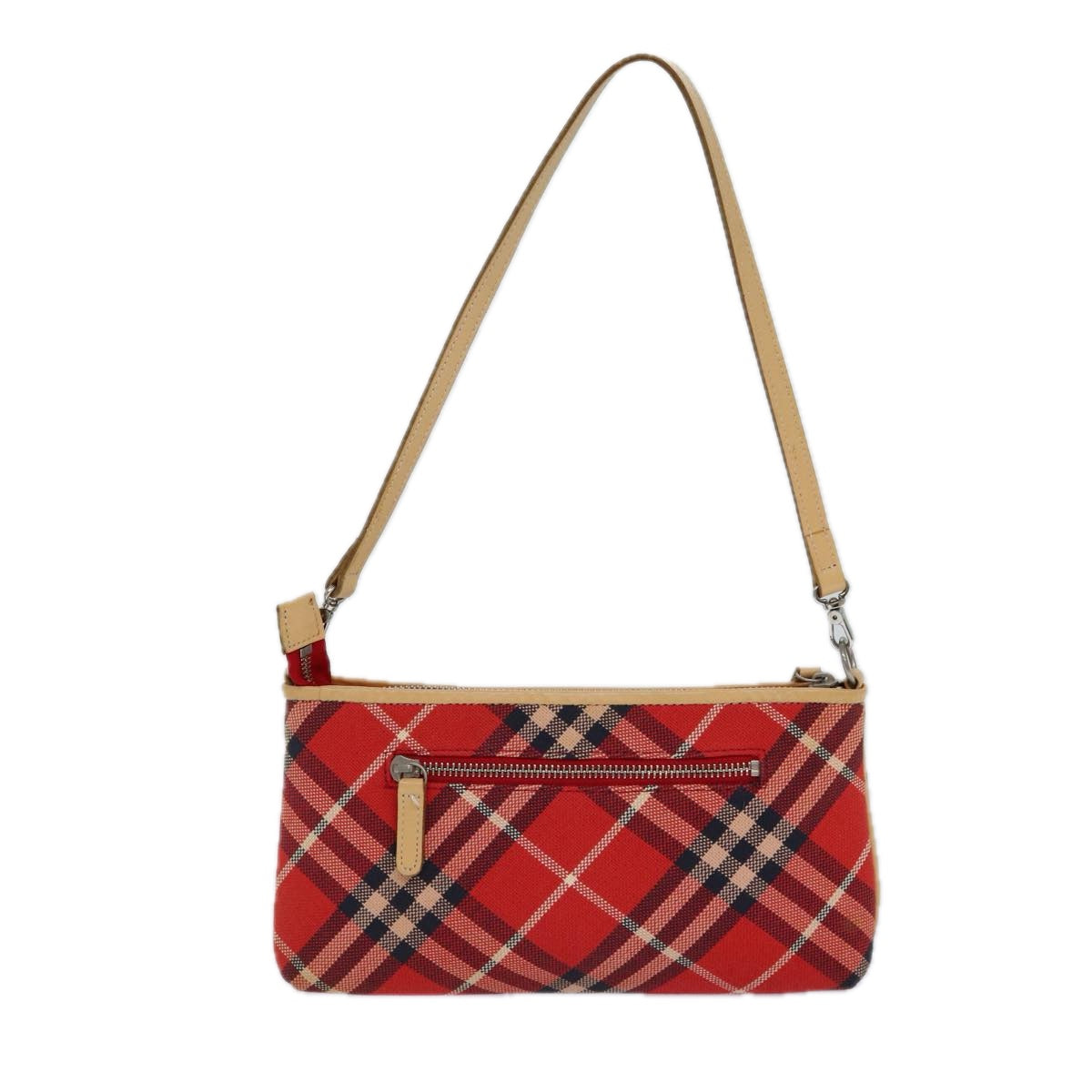 BURBERRY Nova Check Blue Label Hand Bag Canvas Red Auth 83191