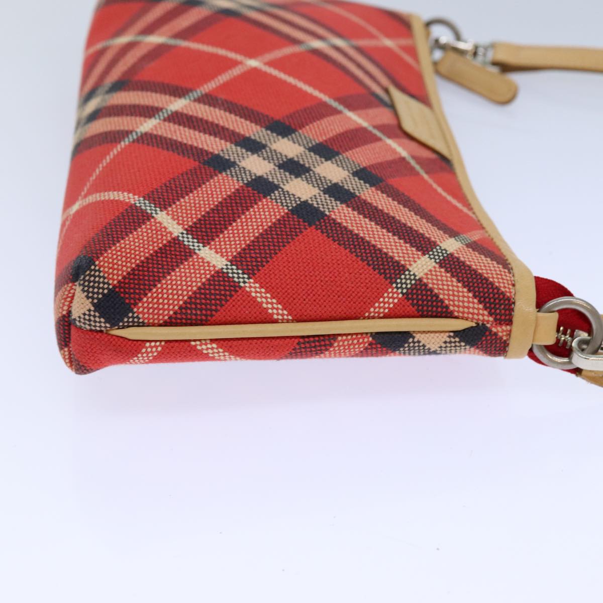 BURBERRY Nova Check Blue Label Hand Bag Canvas Red Auth 83191