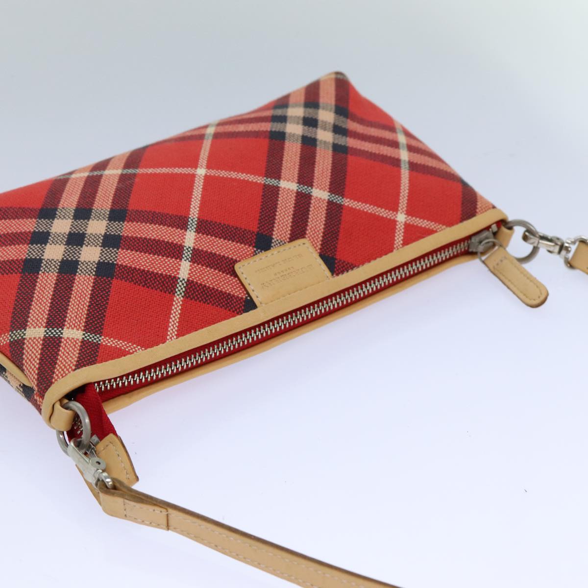 BURBERRY Nova Check Blue Label Hand Bag Canvas Red Auth 83191