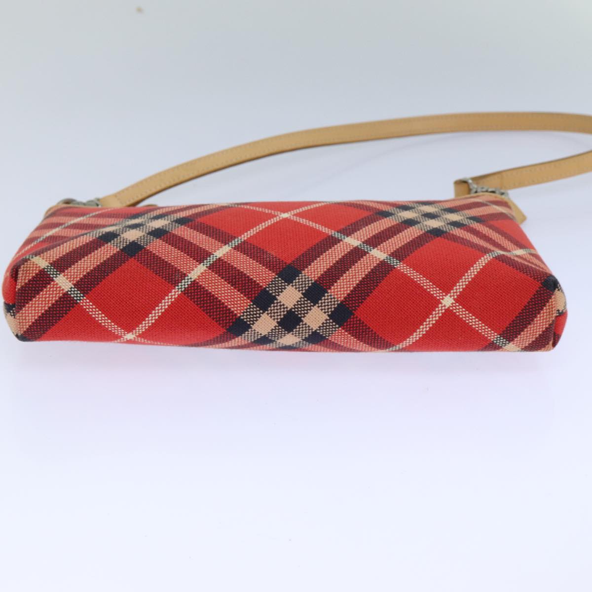 BURBERRY Nova Check Blue Label Hand Bag Canvas Red Auth 83191