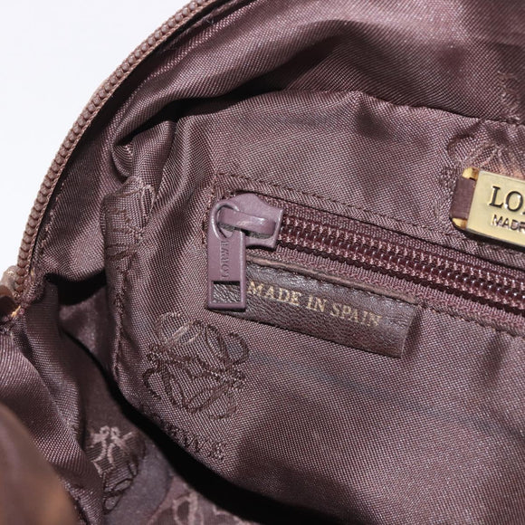 LOEWE Anagram Hand Bag Leather Gold Tone Auth 83192