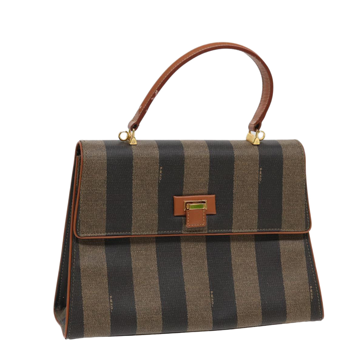 FENDI Pecan Canvas Hand Bag Black Brown Auth 83199