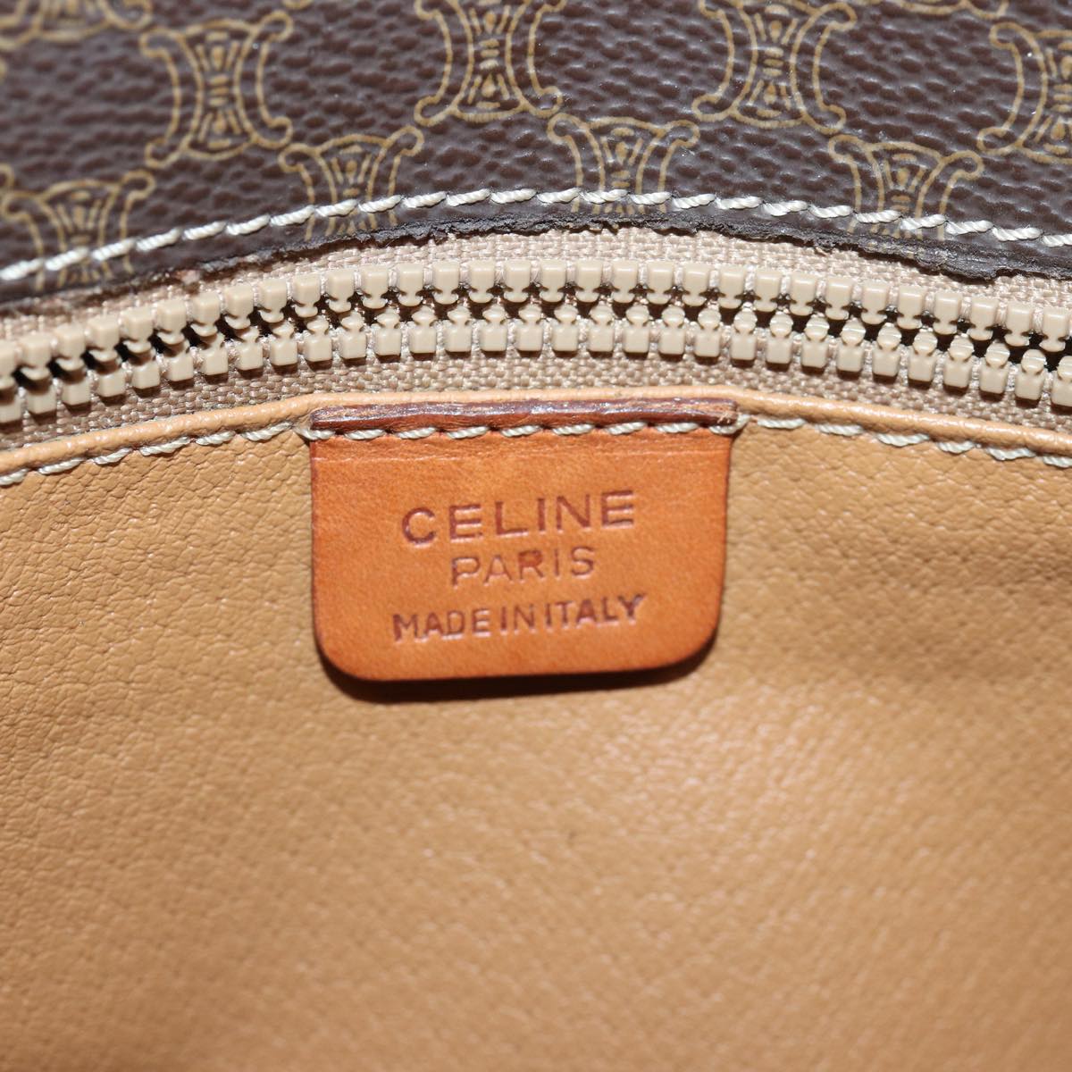 CELINE Macadam Canvas Shoulder Bag PVC Leather Brown Auth 83200