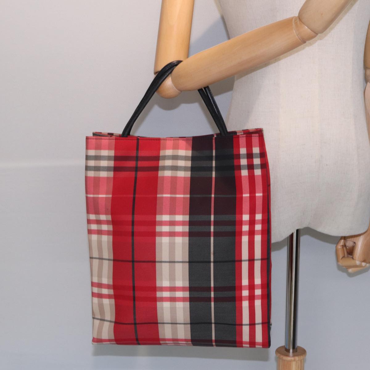 BURBERRY Nova Check Hand Bag Canvas Red Auth 83204