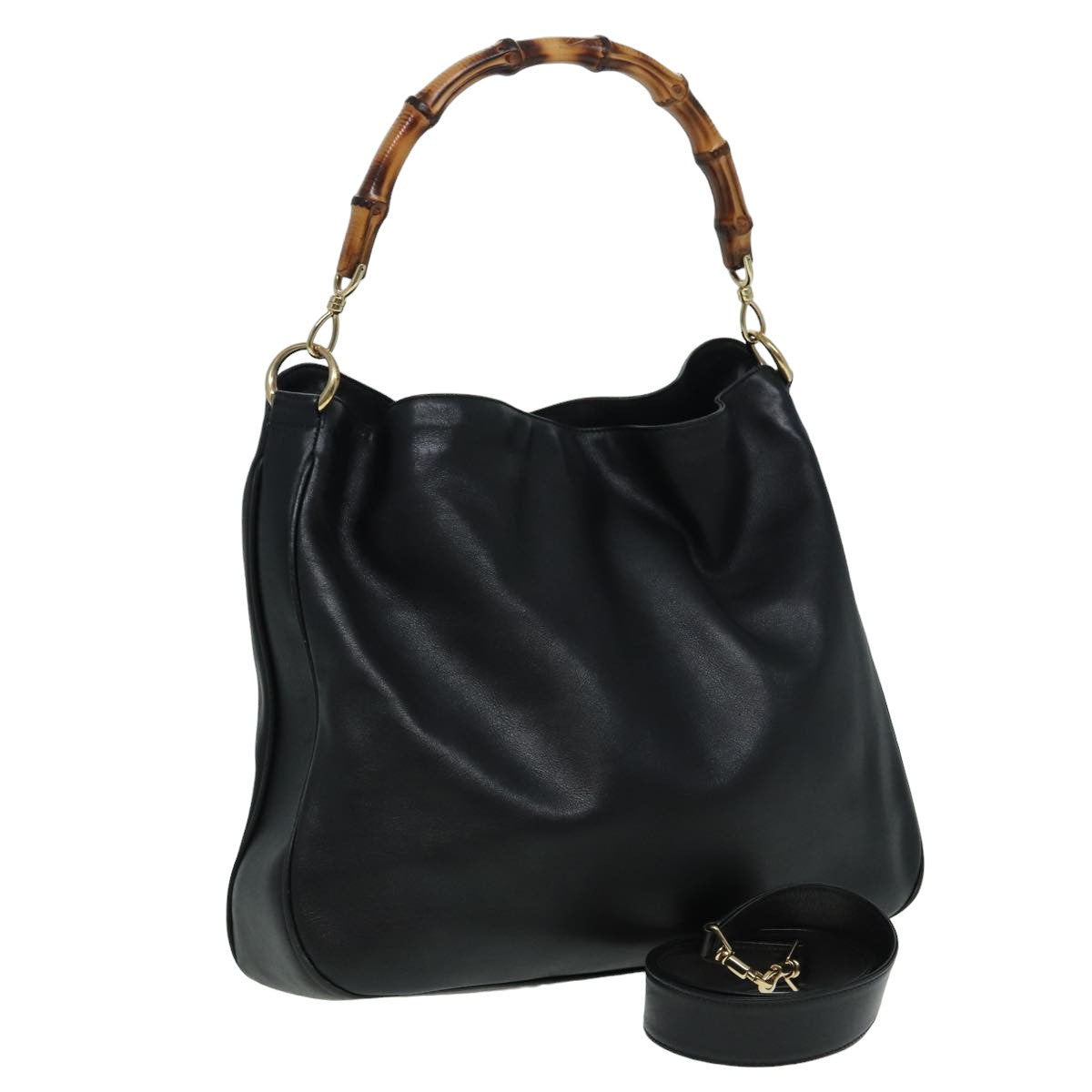 GUCCI Bamboo Hand Bag Leather 2way Black Auth 83205